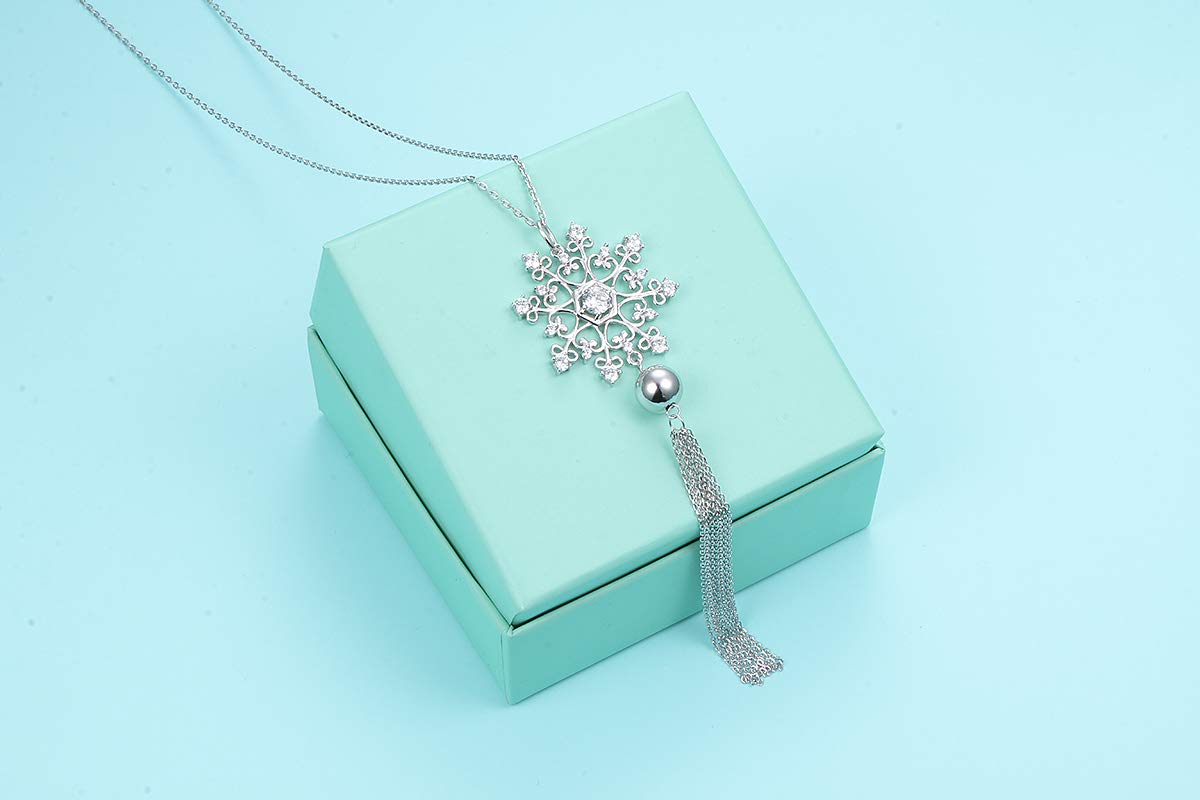DAOCHONG S925 Sterling Silver Snowflake Necklace, Earrings, Bracelet & Ring Jewelry Set for Women - Perfect for Christmas Gifts, Winter Parties & Anniversary Celebrations
