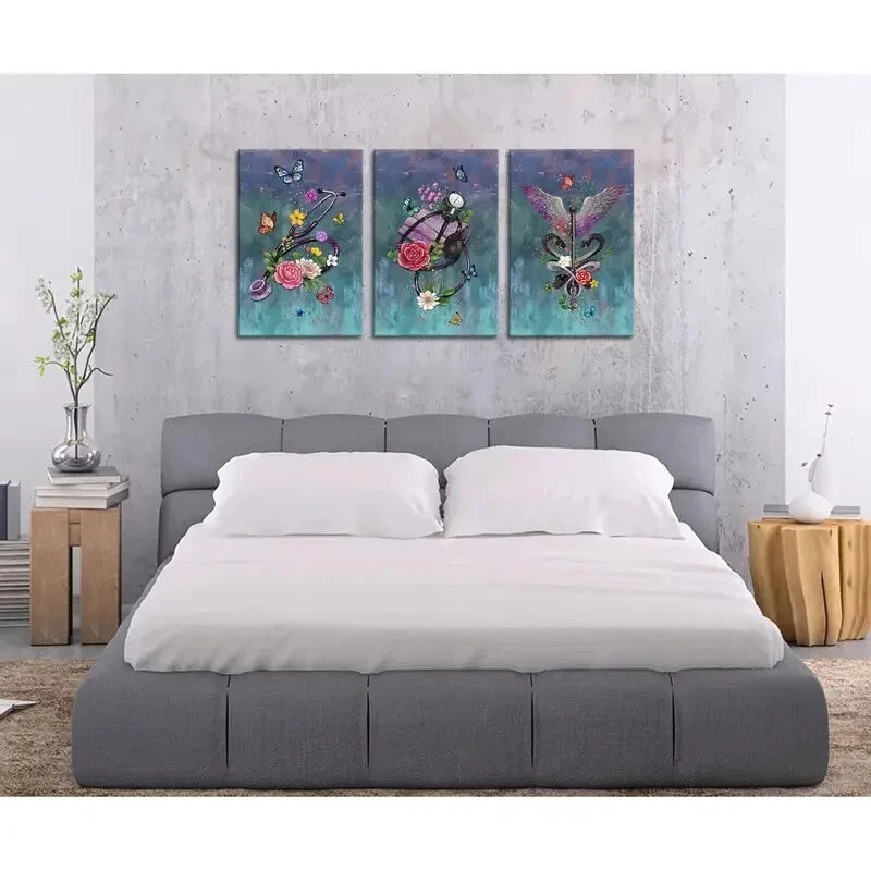 3-Piece Medical Stethoscope Snake Wing Metal Wall Art Prints - Ready to Hang Doctor Office Decor, Clinic & Hospital Wall Decorations for Healthcare Professionals