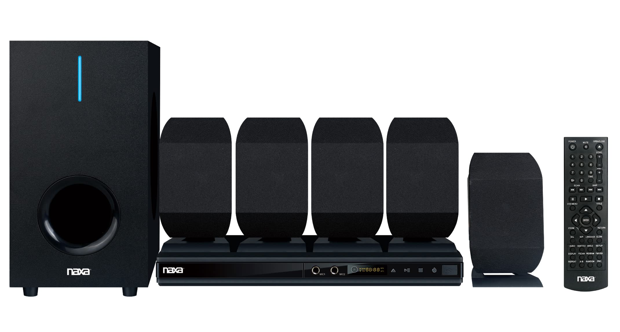Naxa Electronics ND-864 5.1 Channel High-Powered Home Theater DVD & Karaoke Speaker System with Remote - Perfect for Movie Nights, Gaming, and Home Entertainment Parties
