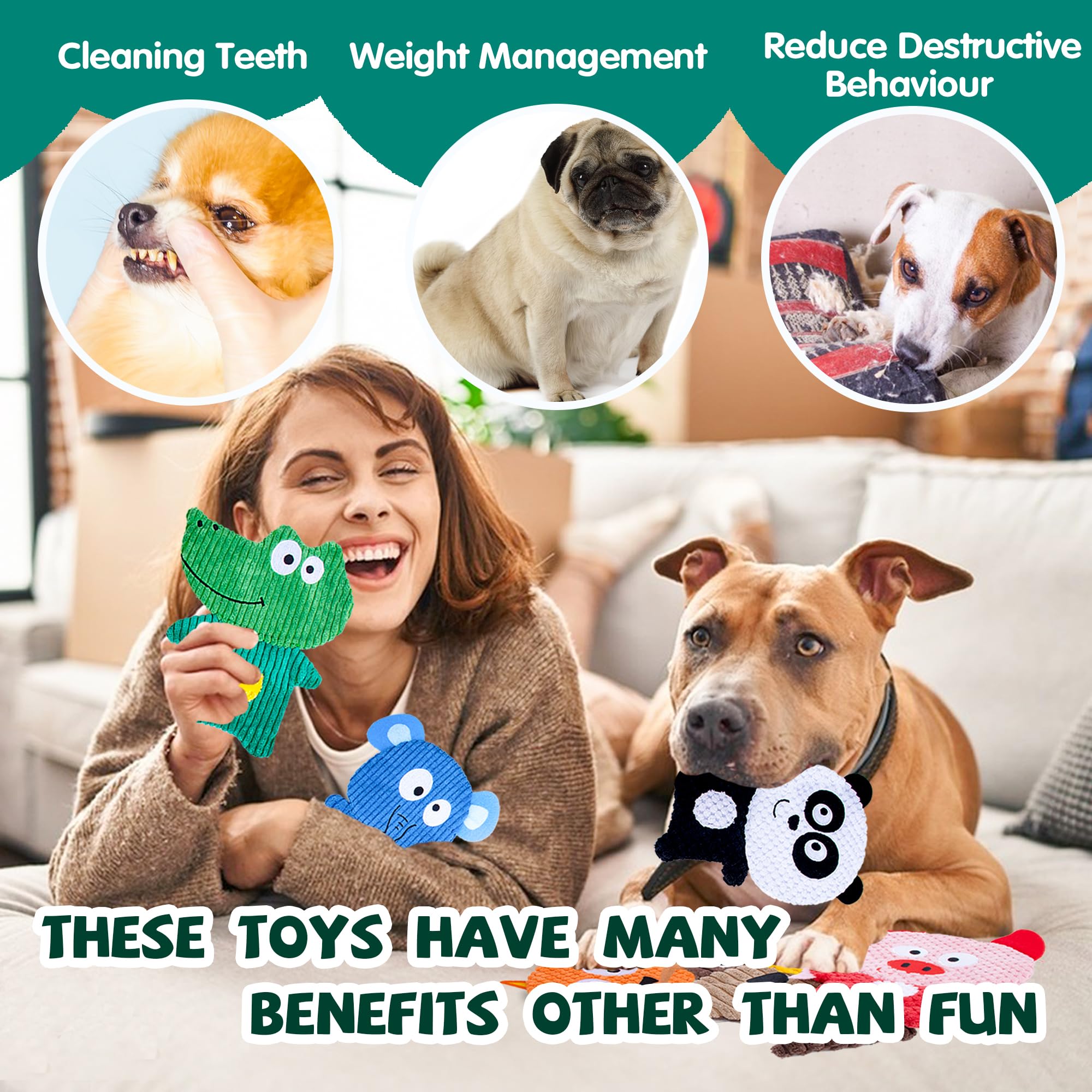 8 Pack Cute Animal Plush Dog Toys - Durable Squeaky Chew Toys for Puppies & Small Medium Dogs, Interactive Teething Toys for Training and Playtime at Home or Outdoors