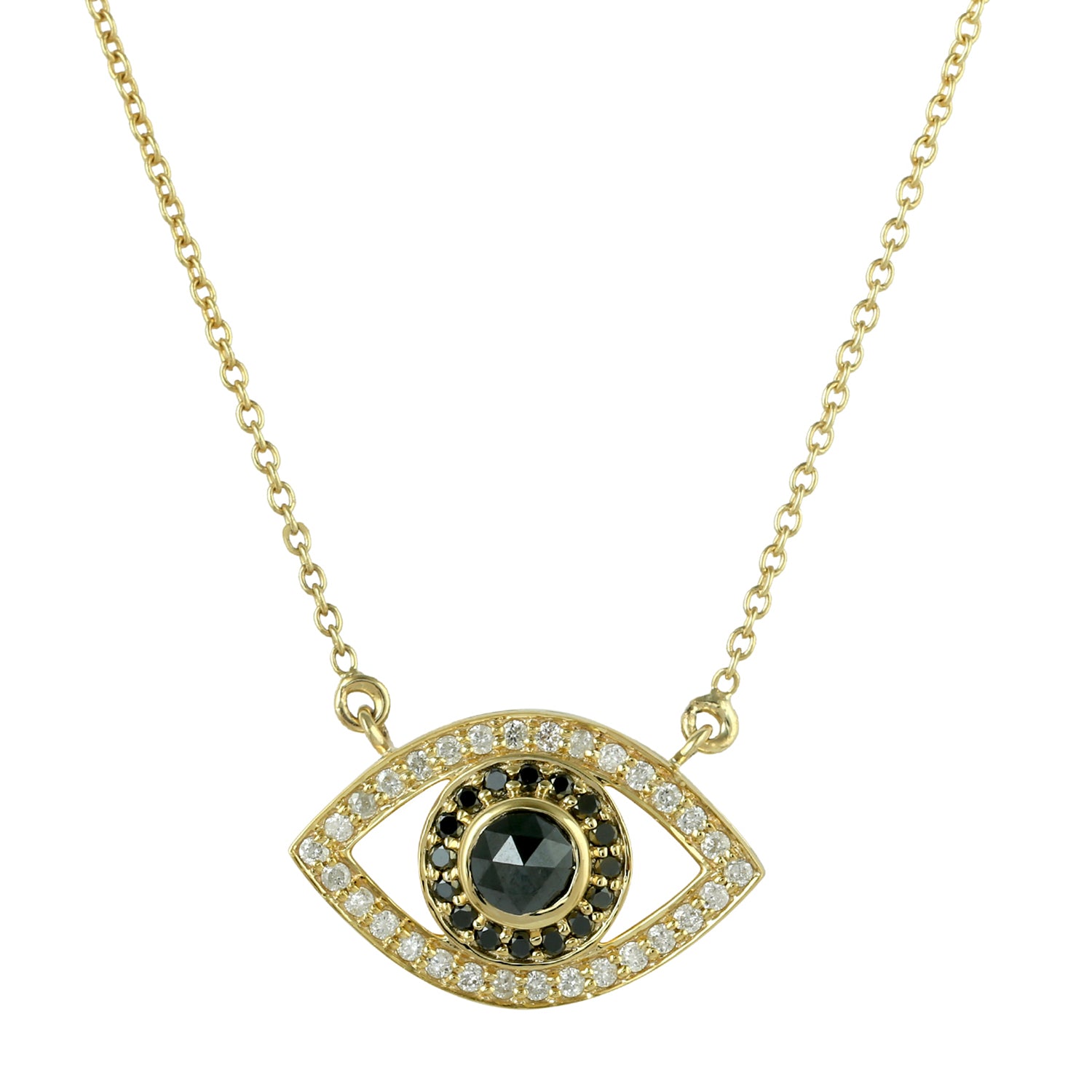 14K Yellow Gold Black & White Diamond Evil Eye Choker Necklace for Women - Protection Jewelry for Everyday Wear, Gift for Her