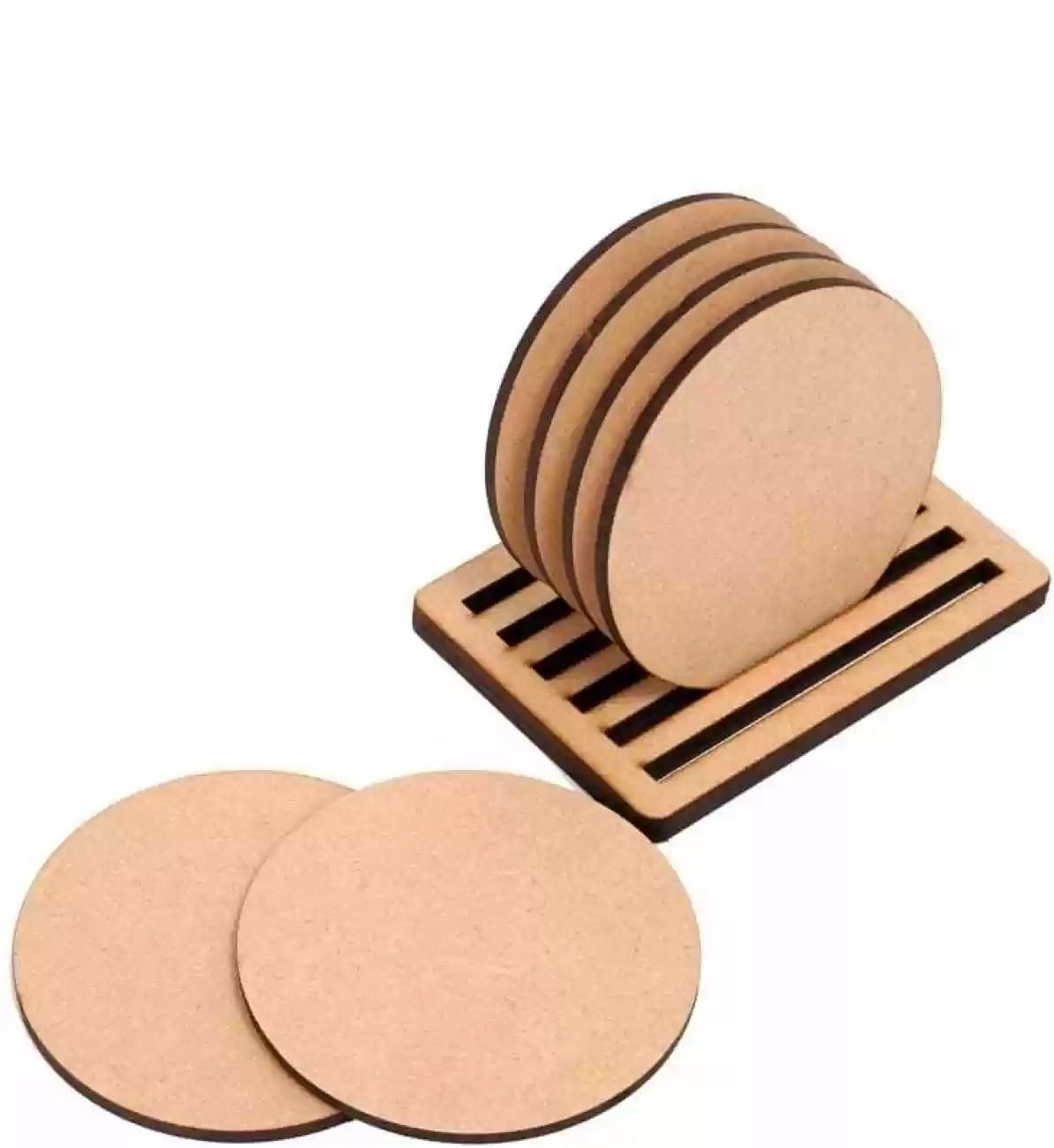 6-Pack Round Wooden Coasters Set for Tea, Coffee, Mugs & Beer - Plain Tabletop Drink Holders | Perfect for Home, Office, Bar & Indian Handicraft Decor