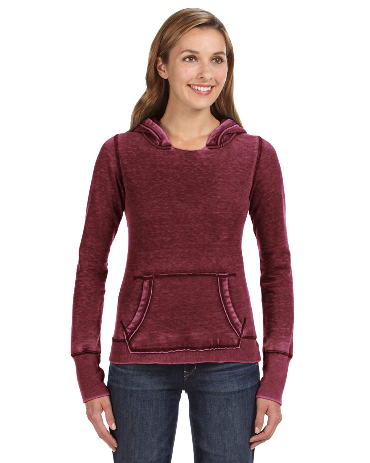J America Women's Zen Pullover Fleece Hoodie - Soft Twisted Bordeaux Color | Cozy Lounge Wear for Yoga, Running & Casual Outfits