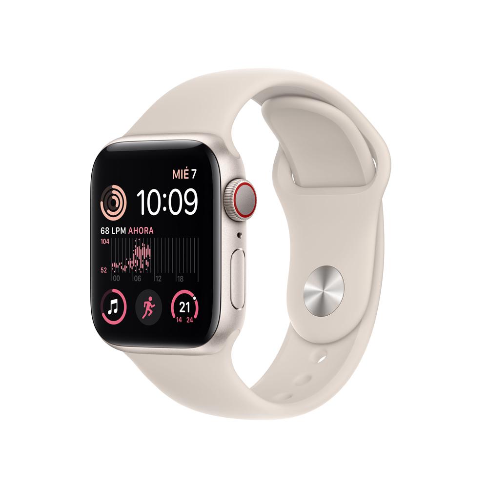 Apple Watch SE (GPS + Cellular) 40mm Aluminum Case in Starlight with White Sport Band - Perfect for Fitness Tracking & Everyday Wear
