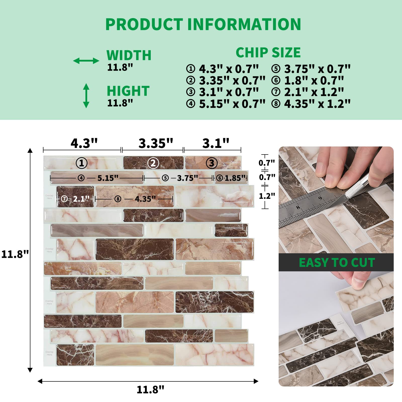 LONGKING 10-Sheet Peel and Stick Tile Backsplash - 3D Self-Adhesive Vinyl Wall Stickers for Kitchen, Bathroom, Countertop - Marble Pattern (77-Pack) - Easy DIY Home Renovation for Backsplash, Accent Walls & Furniture Upgrades