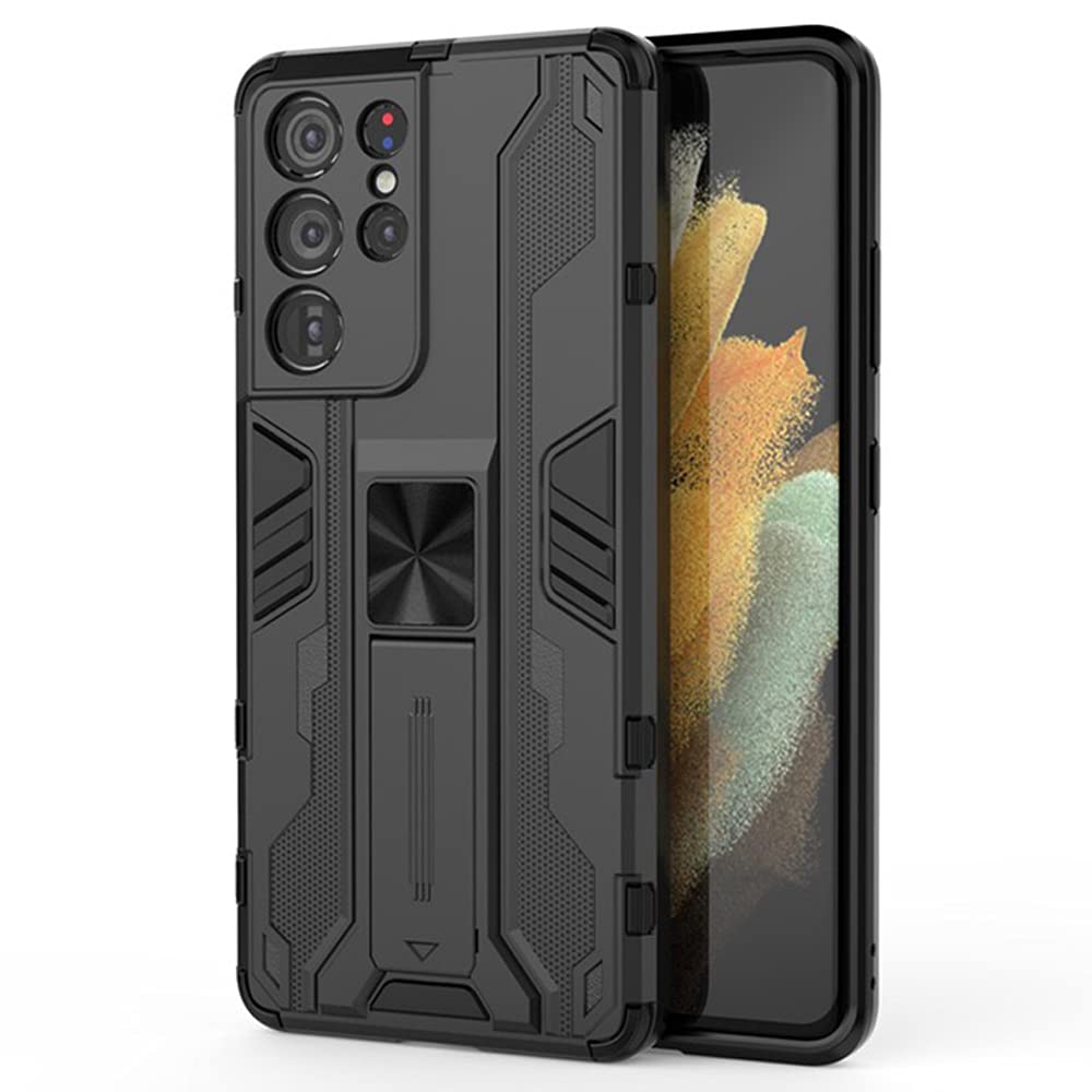 RIZZ Samsung Galaxy S21 Ultra 5G Case with Kickstand & Magnetic Ring - 6.8 Inch Military-Grade Drop Protection Phone Cover (Black) - Perfect for Car Mounting & Daily Use