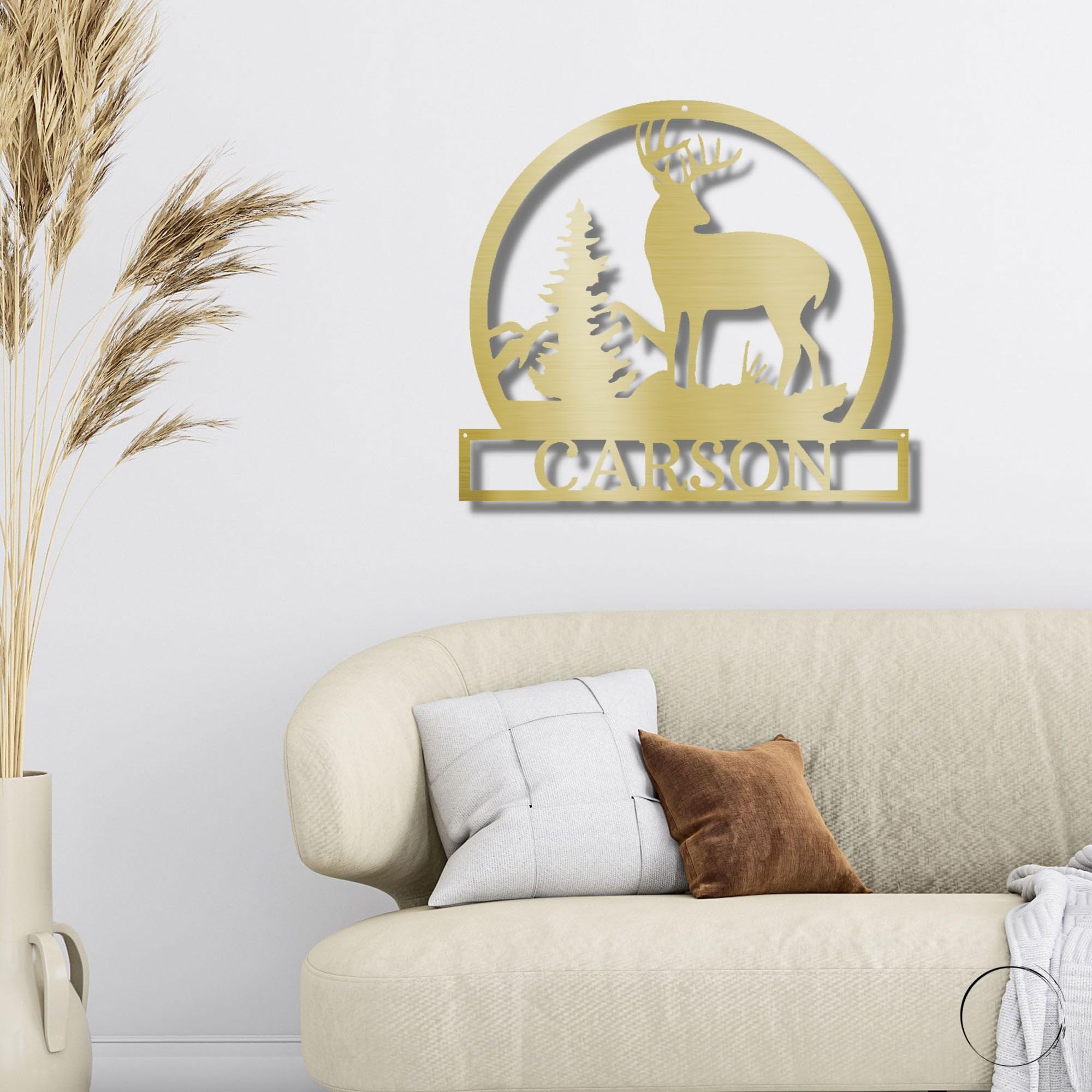 Custom Deer Buck Mountain Scene Metal Wall Art Sign - Personalized Name Engraved - 30 Inch Copper Finish - Perfect for Cabin, Lodge, or Rustic Home Decor