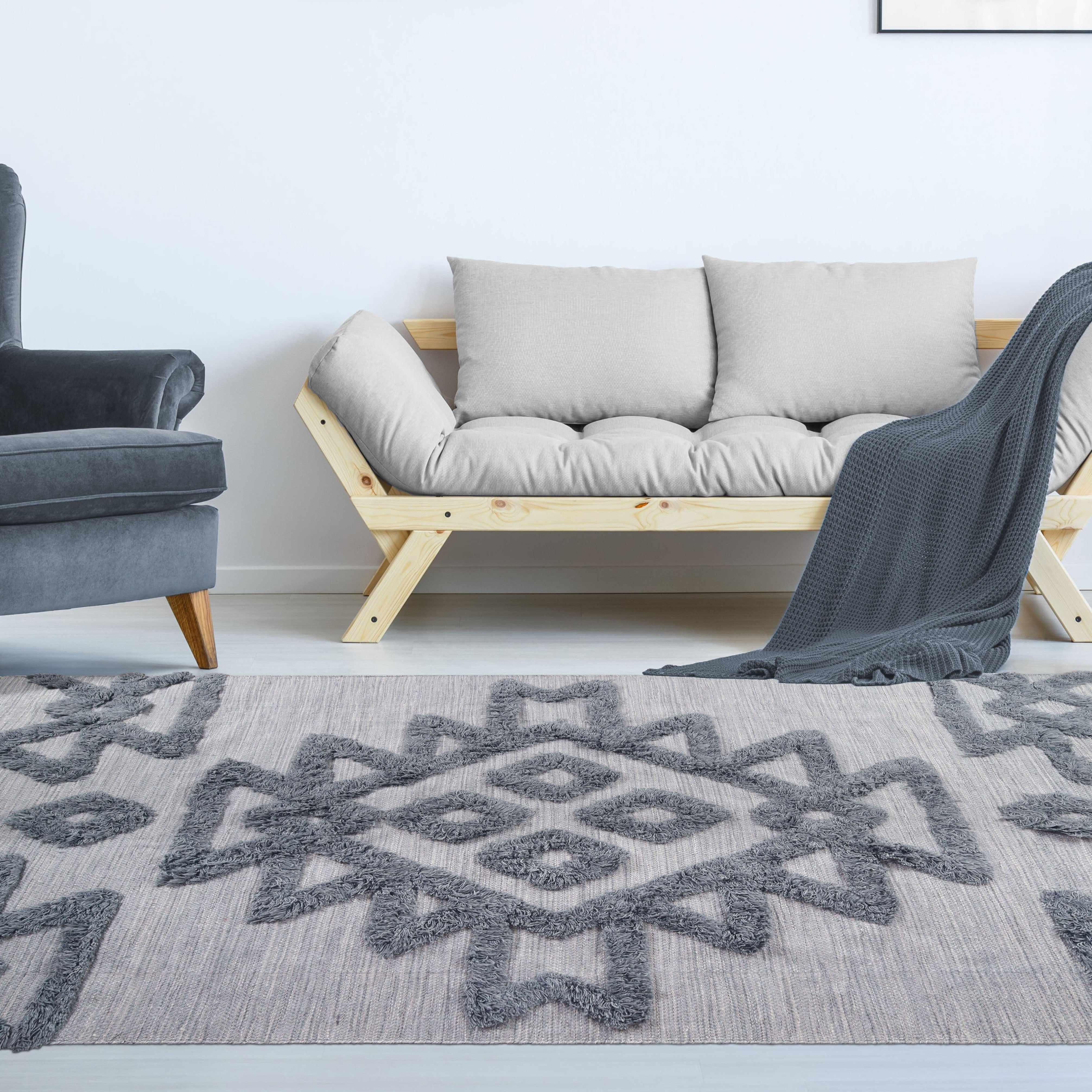 Bohemian Wool Geometric Medallion Fringe Rug - Handmade Indoor Area Carpet or Runner for Living Room, Bedroom & Boho Home Decor