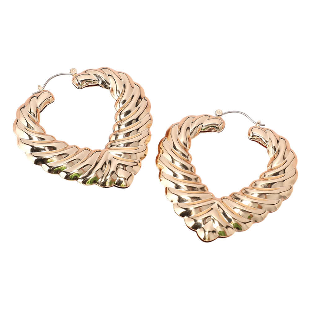 Gold Textured Metal Heart Hoop Pin Catch Earrings for Women - Trendy Valentine's Day Gift, Anniversary Jewelry & Everyday Fashion Accessory