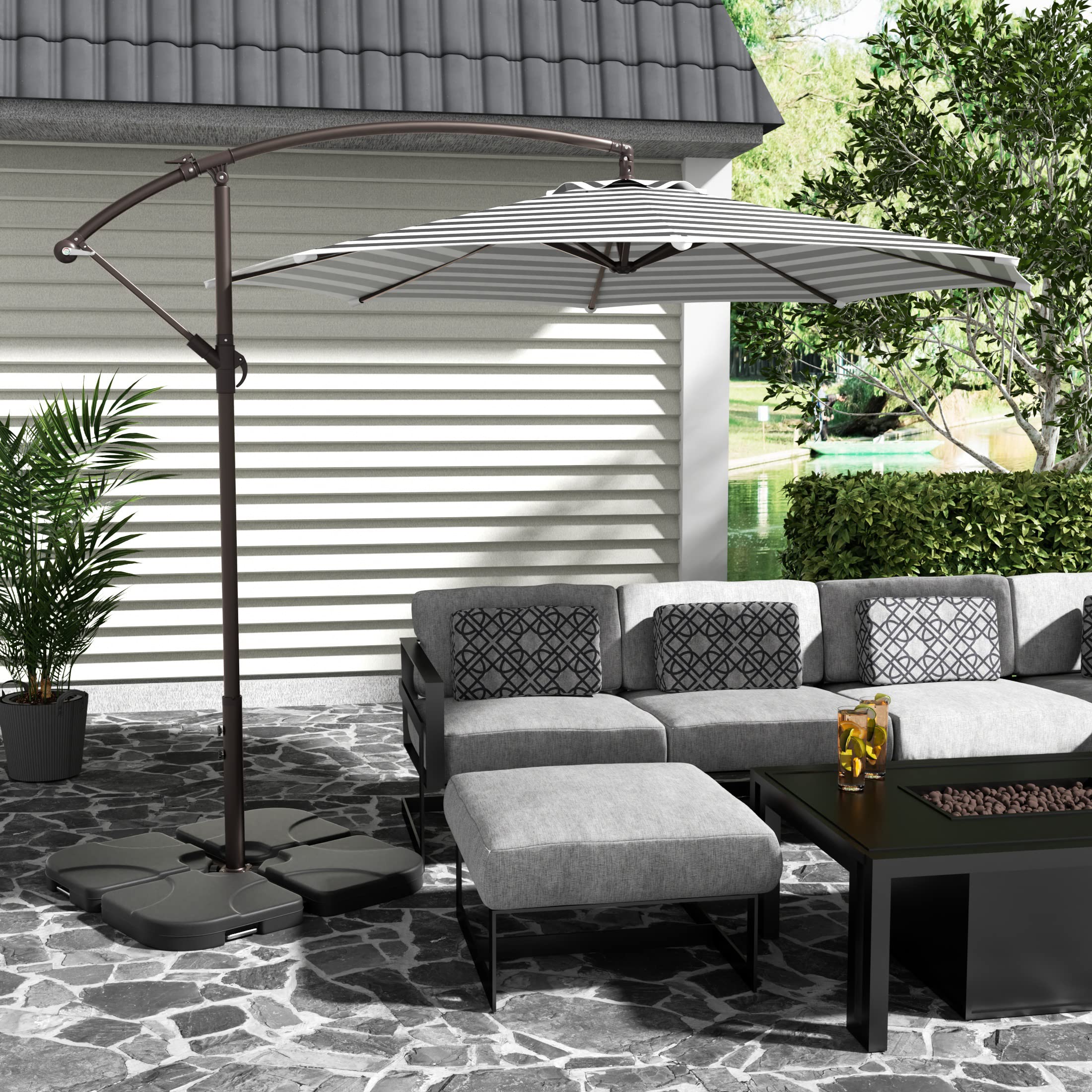 10ft Outdoor Patio Cantilever Umbrella with Stand & Weighted Base - 3-Piece Hanging Shade Kit for Garden, Poolside, and Backyard Relaxation