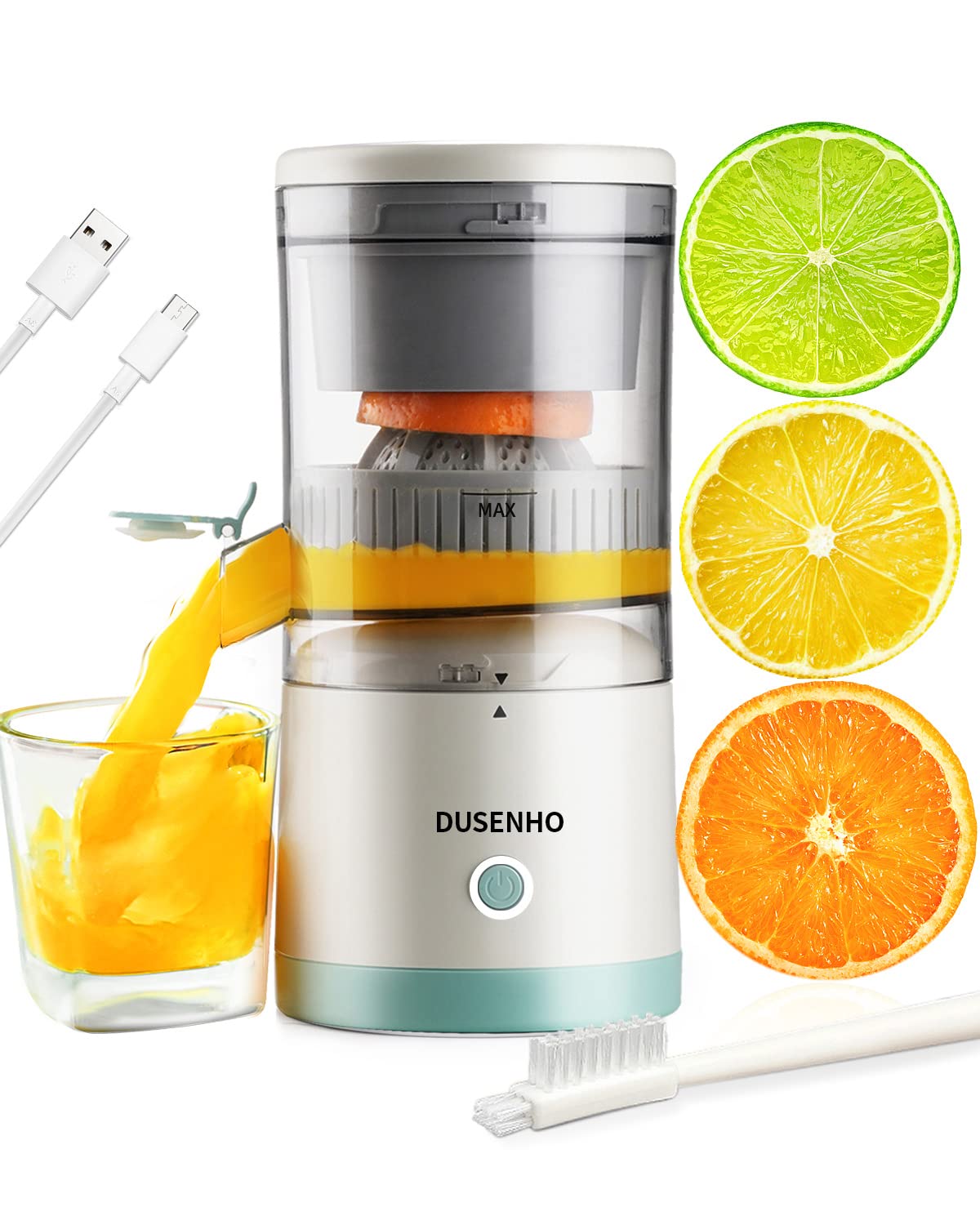 Rechargeable Citrus Juicer - Portable USB Electric Juicer with Cleaning Brush for Orange, Lemon, Grapefruit - Perfect for Kitchen, Camping & Travel
