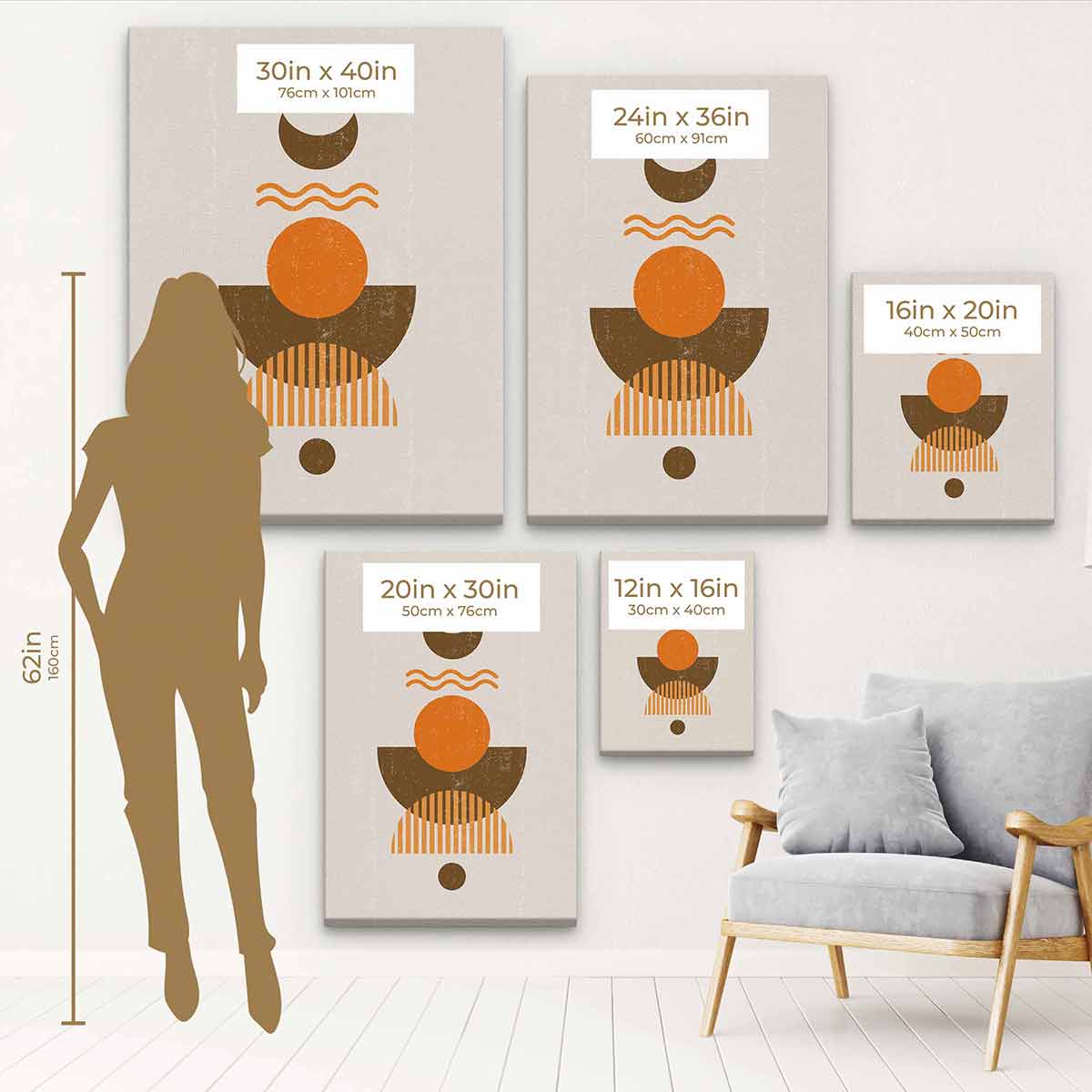 Brown Sun and Moon Wall Art Canvas Print - Modern Boho Decor for Living Room, Bedroom & Office - 6428