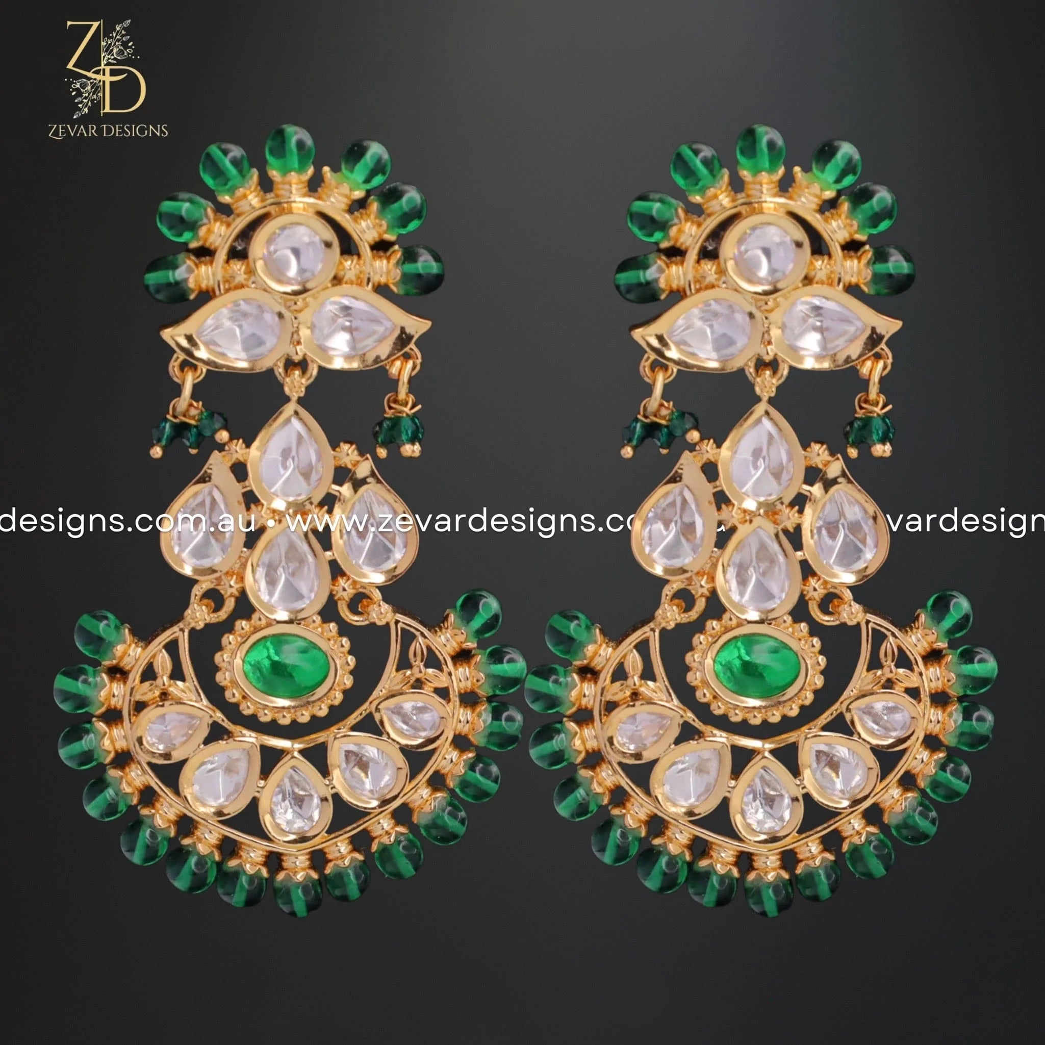 Exquisite Kundan Earrings for Women – Elegant Green Stone Jewelry for Parties, Weddings & Festive Occasions