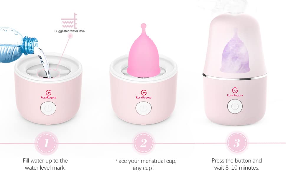 ROSA RUGOSA 3-in-1 Menstrual Cup Sterilizer - Sanitizer, Steamer & Storage Case with Auto Shut-Off | Kills 99.9% Bacteria | Perfect for Travel, Home & Gym Use | Leak-Proof Design for Hassle-Free Period Care