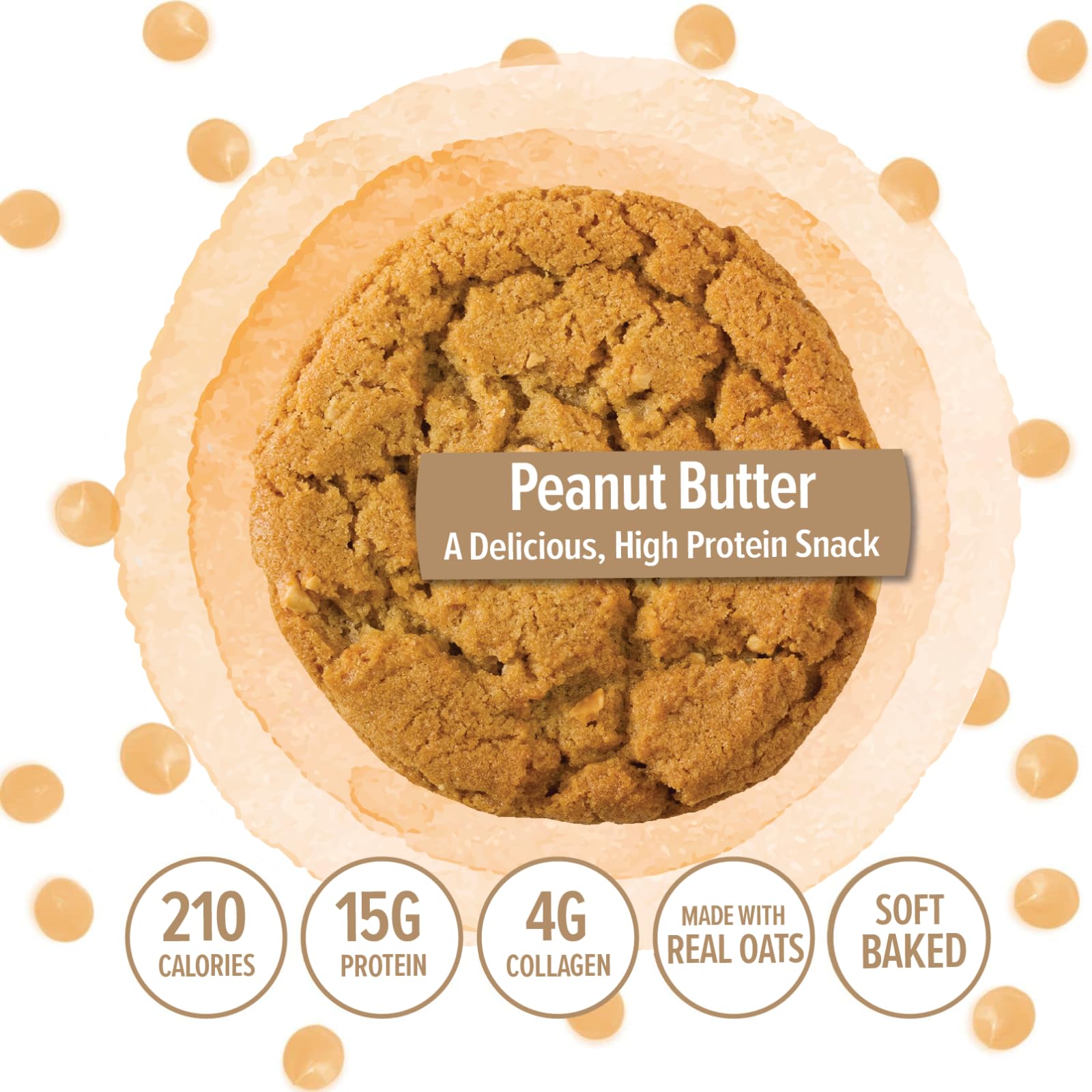 321glo Protein+ Cookies | High Protein Soft Baked Cookies with Collagen (15g Protein per Serving) | Healthy Snack for Men, Women & Kids | 12 Pack Peanut Butter Flavor | Perfect for Gym, Work, School & Travel