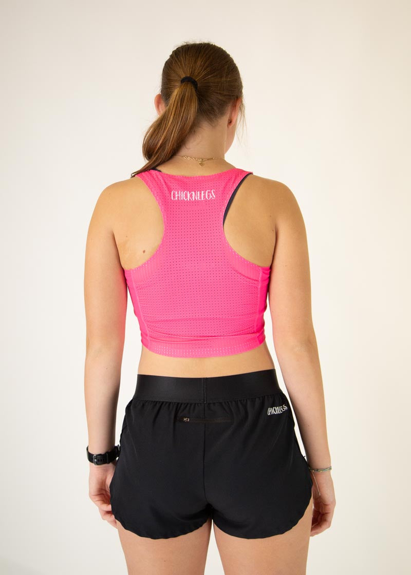 Neon Pink PWR Crop Top - Women's Workout Tank Top for Yoga, Gym & Running | High-Performance Athletic Shirt for Fitness & Sports