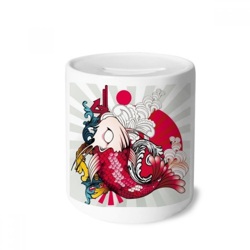 DIYthinker Japanese Koi Fish Pattern Ceramic Piggy Bank - Handmade Coin Box for Savings, Unique Gift for Home & Office Decor