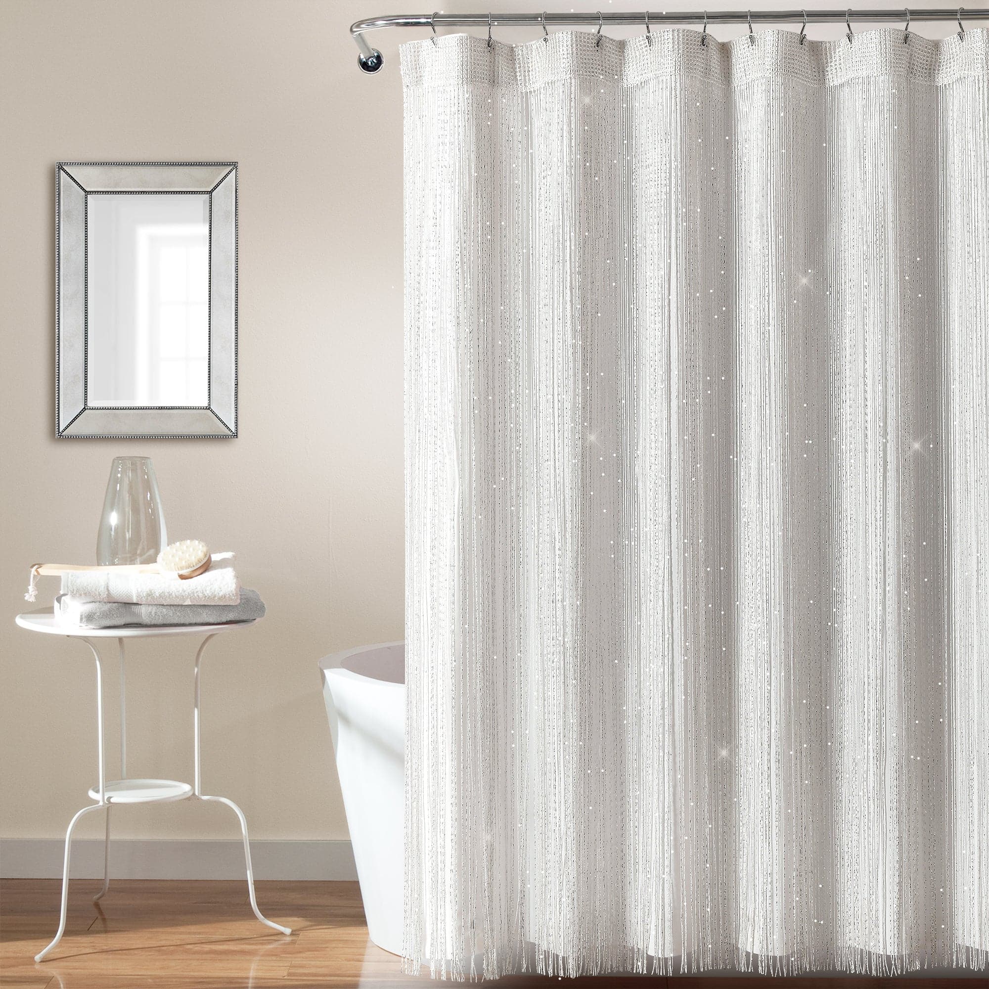 Night Sky Starry String Thread Shower Curtain Set with PEVA Lining - Waterproof Bathroom Decor for Kids & Adults, Perfect for Galaxy Themed Bedrooms & Spa Bathrooms