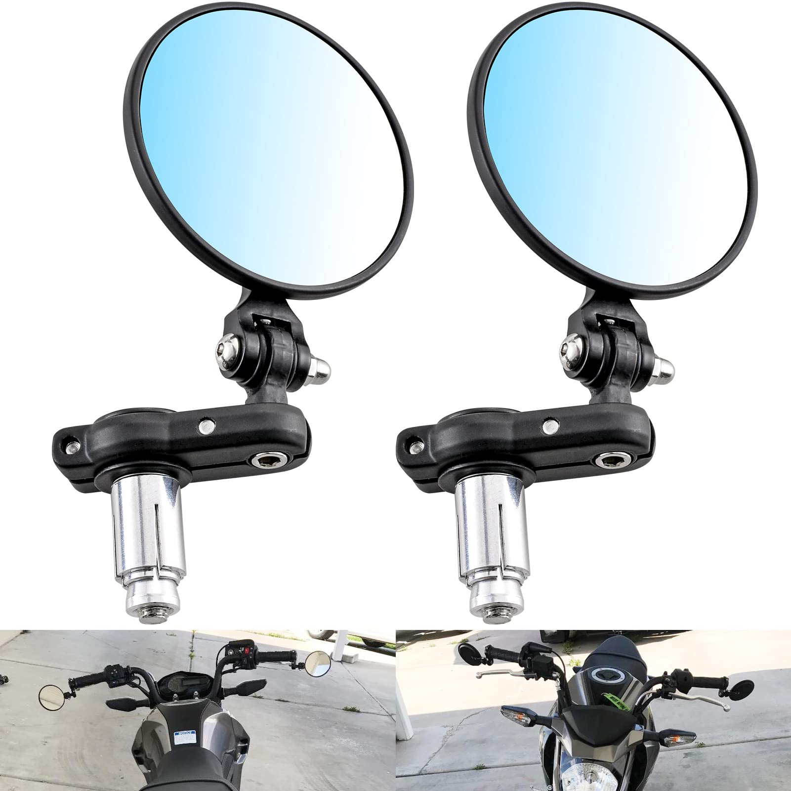 2PCS Foldable Aluminum Motorcycle Rear View Mirrors - Durable Glass Spherical Mirrors for Harley, Honda, Yamaha - Perfect for Cruisers, Touring Bikes & Off-Road Adventures
