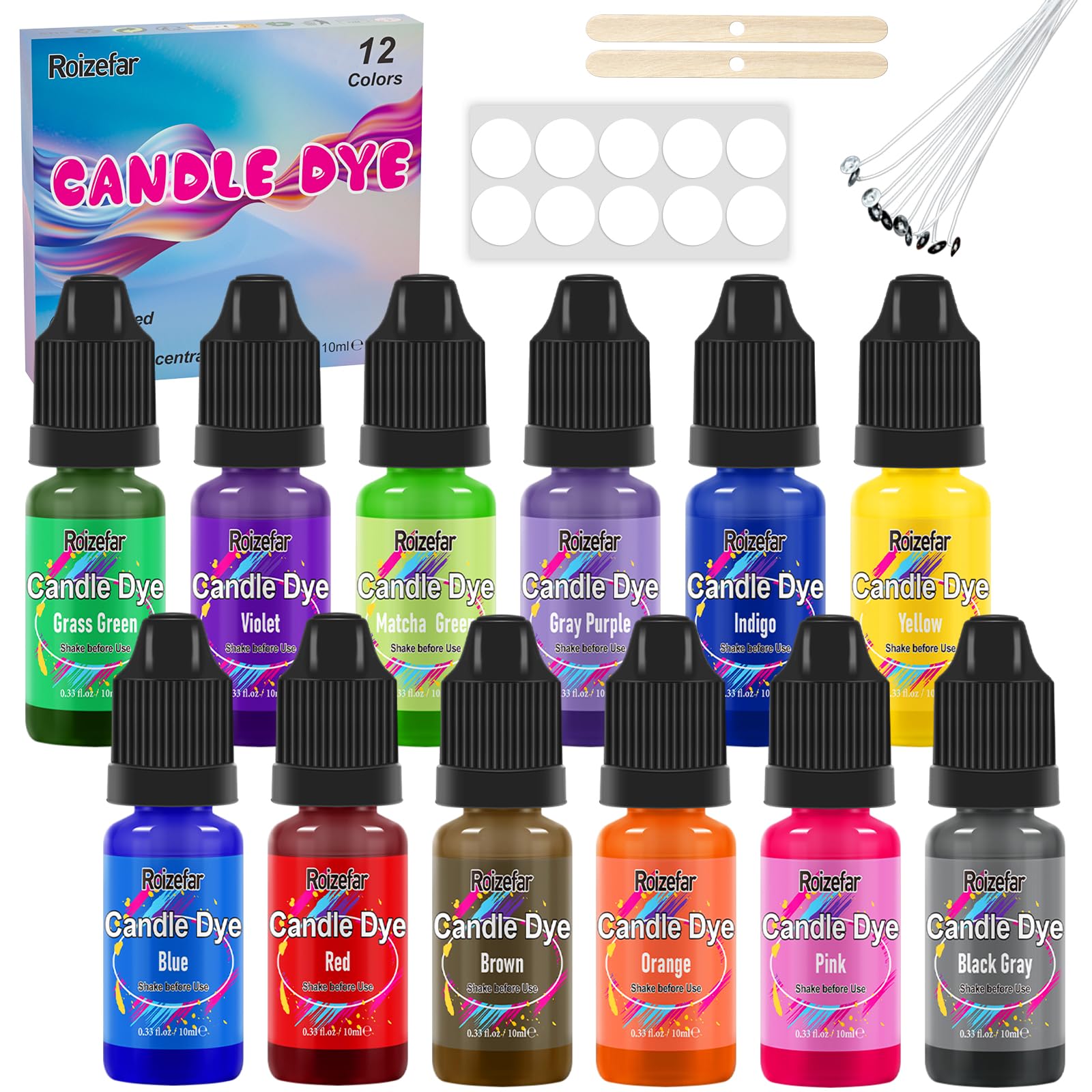 12 Colors Oil-Based Candle Dye - Highly Concentrated Liquid Wax Dye for Candle Making, Wax Melts & DIY Crafts - Perfect for Home Decor, Gifts & Aromatherapy