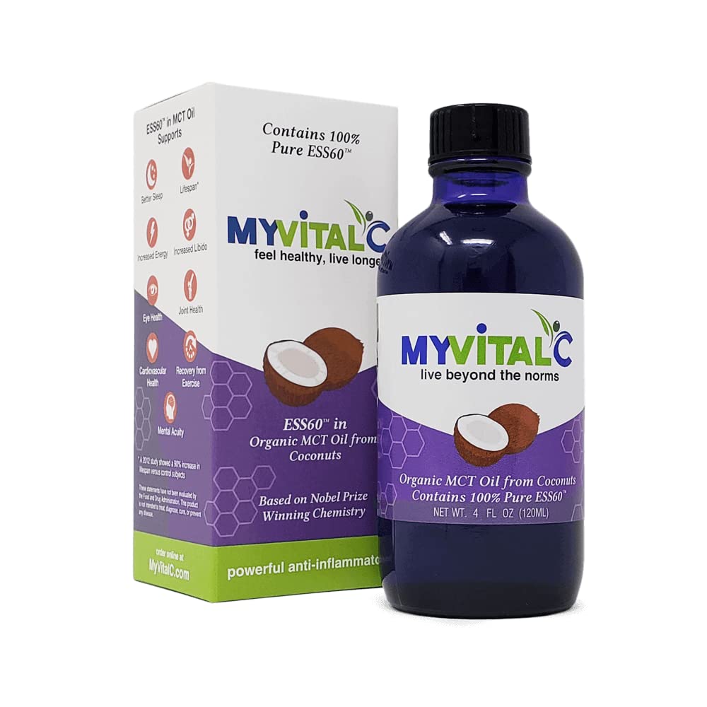 MyVitalC Organic MCT Oil from Coconut - Pure ESS60 Antioxidant Supplement for Anti-Aging, Energy Boost & Better Sleep - 120ml | Perfect for Keto Diet, Coffee Enhancer & Daily Wellness Routine