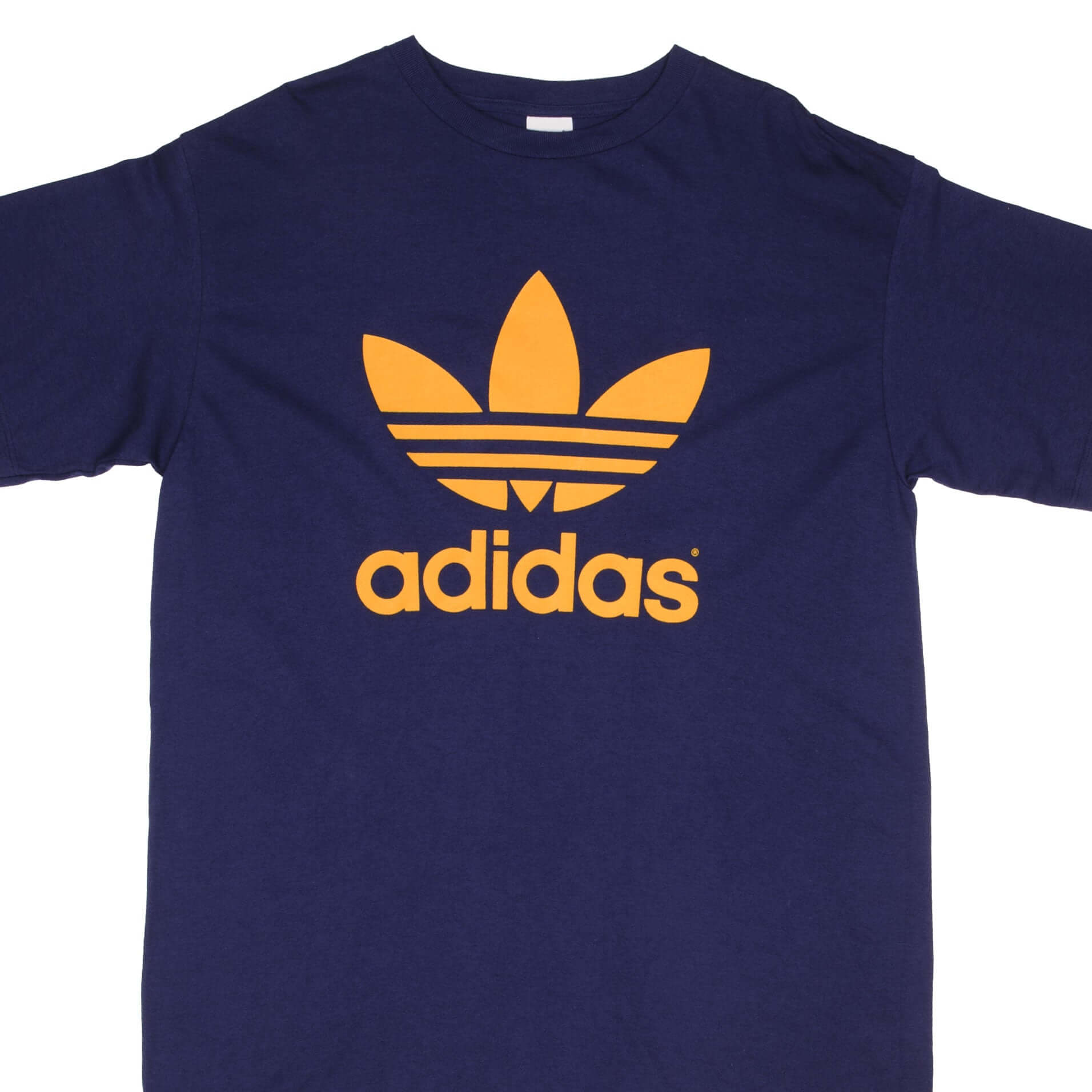 Vintage 1990s Adidas Spellout Navy Blue T-Shirt - Size Large - Made in USA - Retro Streetwear for Casual Wear & 90s Fashion Collectors