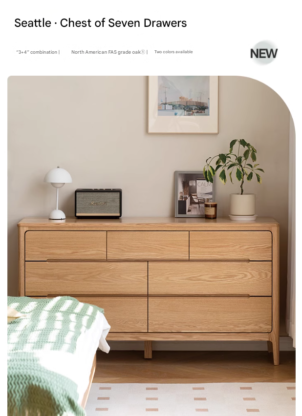 Solid Oak Wood Seattle Wide Chest of Drawers - 6-Drawer Dresser for Bedroom Storage & Organization | Perfect for Home, Office, or Dorm Room Furniture