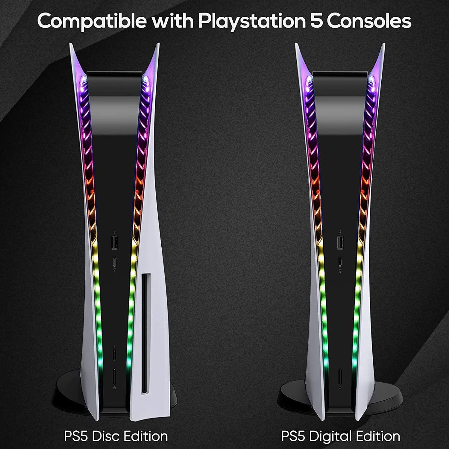 Premium PS5 LED RGB Light Strip Kit for PS5 Disc & Digital Edition - Customizable Gaming Room Decor with App & Remote Control - Perfect for Gaming Setups, Streaming & Home Theater Lighting