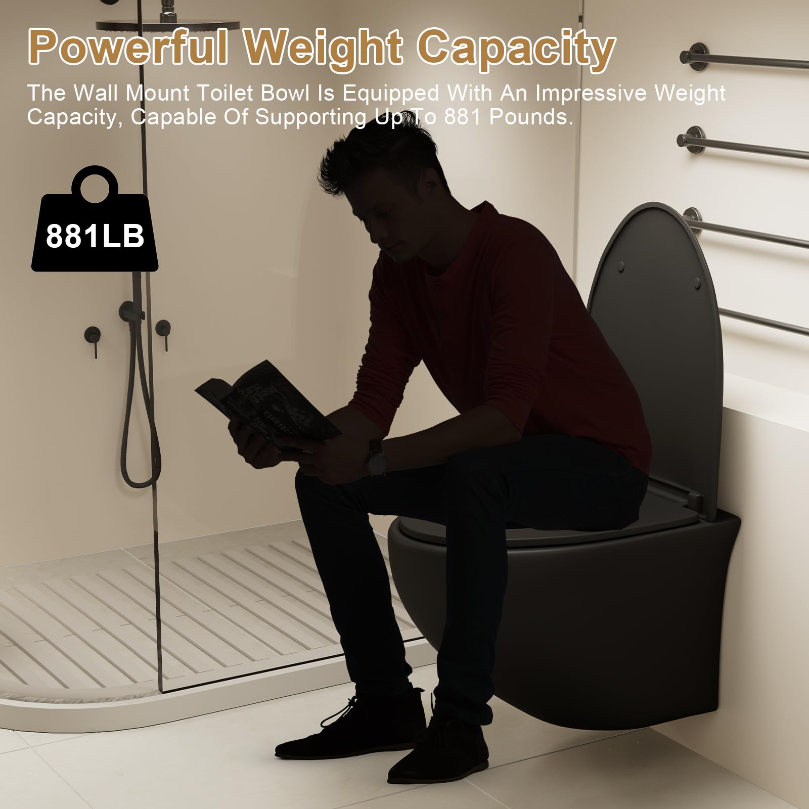 Wall Mounted Toilet Bowl - Elongated One Piece Wall Hung Toilet with Soft Close Seat, Adjustable Height for Modern Bathrooms | Perfect for Small Spaces, Luxury Homes & Commercial Use