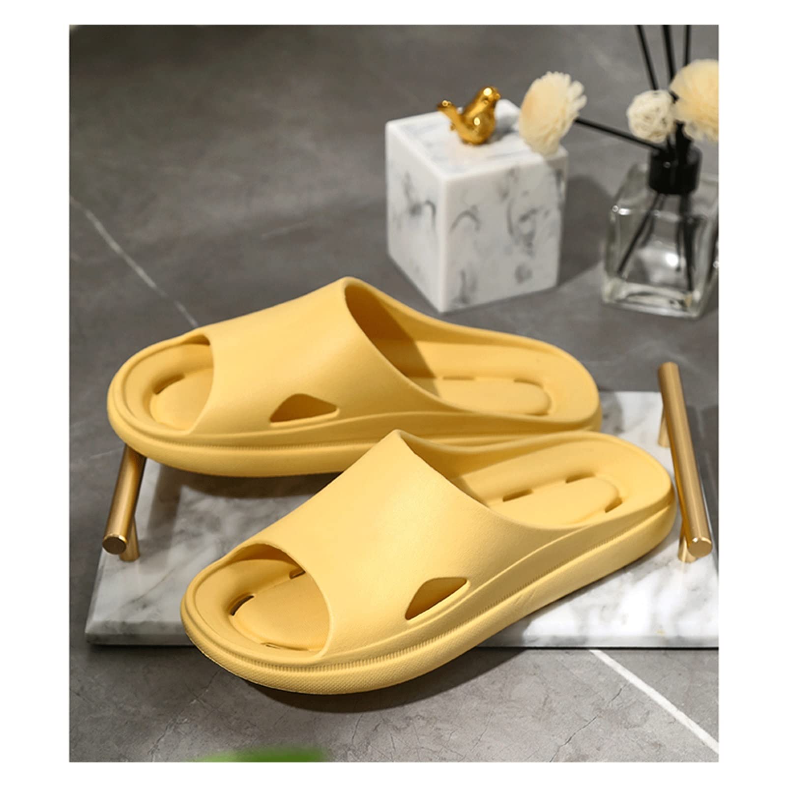 TOMYEUS Shark Slippers for Women - Quick Drying Shower Sandals with Drainage Holes, Soft Sole Open Toe Bathroom Slippers, Non-Slip Gym & House Slippers - Summer Comfort Sandals (Yellow, Size 37-38) | Perfect for Bathroom, Poolside, Spa & Indoor Use