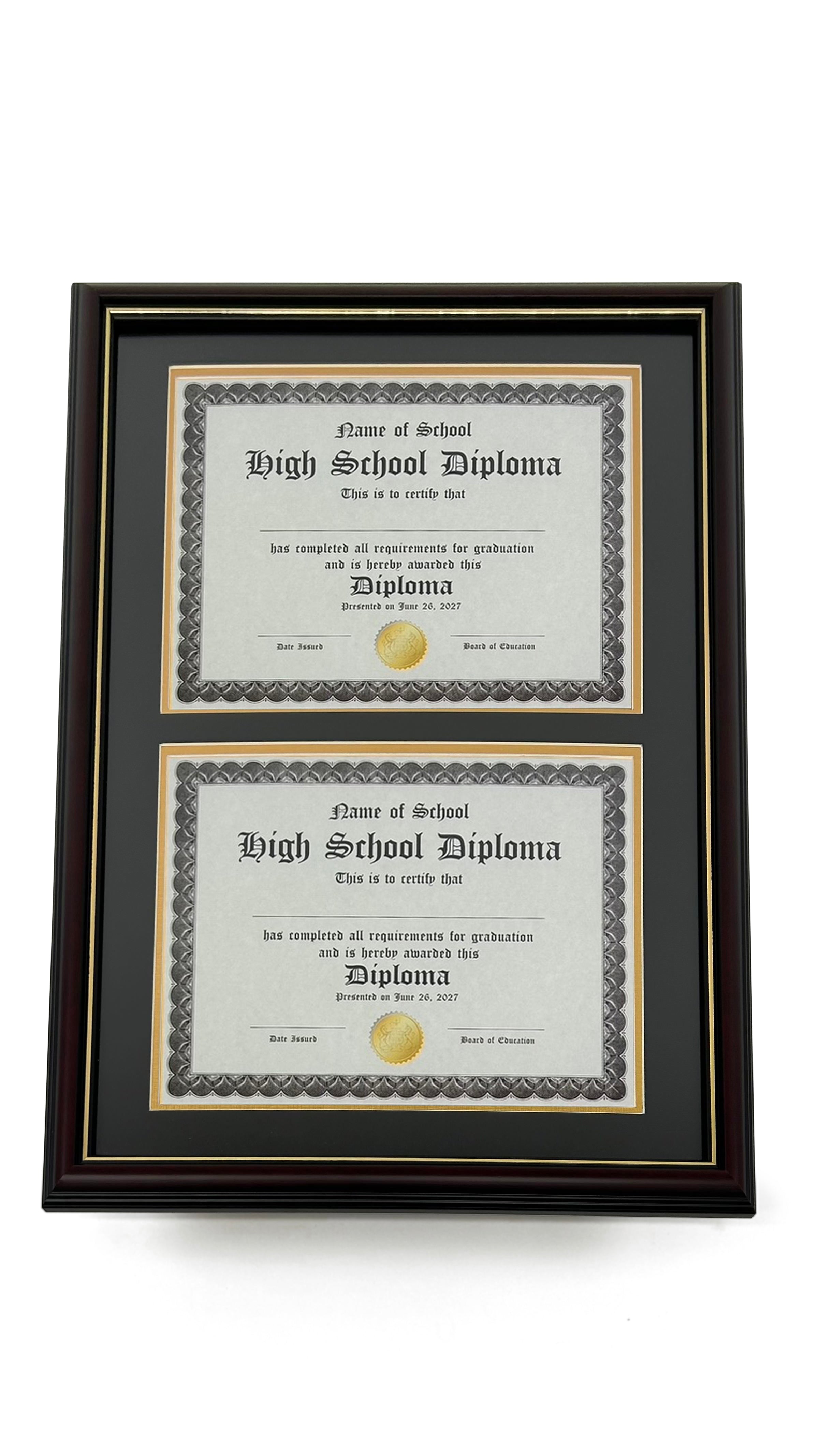 Premium Double Document Graduation Diploma Frame - Real Wood Glossy Cherry Finish with Gold Trim - Fits 8.5 x 11 Certificates & Diplomas - Perfect for Graduation Gifts, Office Decor, and Home Display