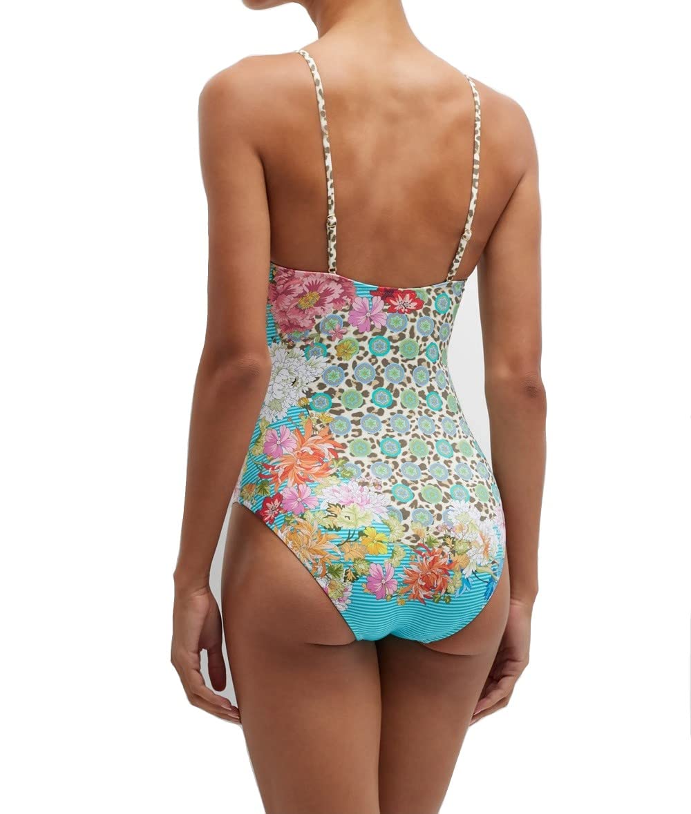 Johnny Was Women's Spaghetti Strap One Piece Swimsuit - Floral Print Bathing Suit CSW2822AH (Multi, XXL) for Beach Vacation & Pool Party