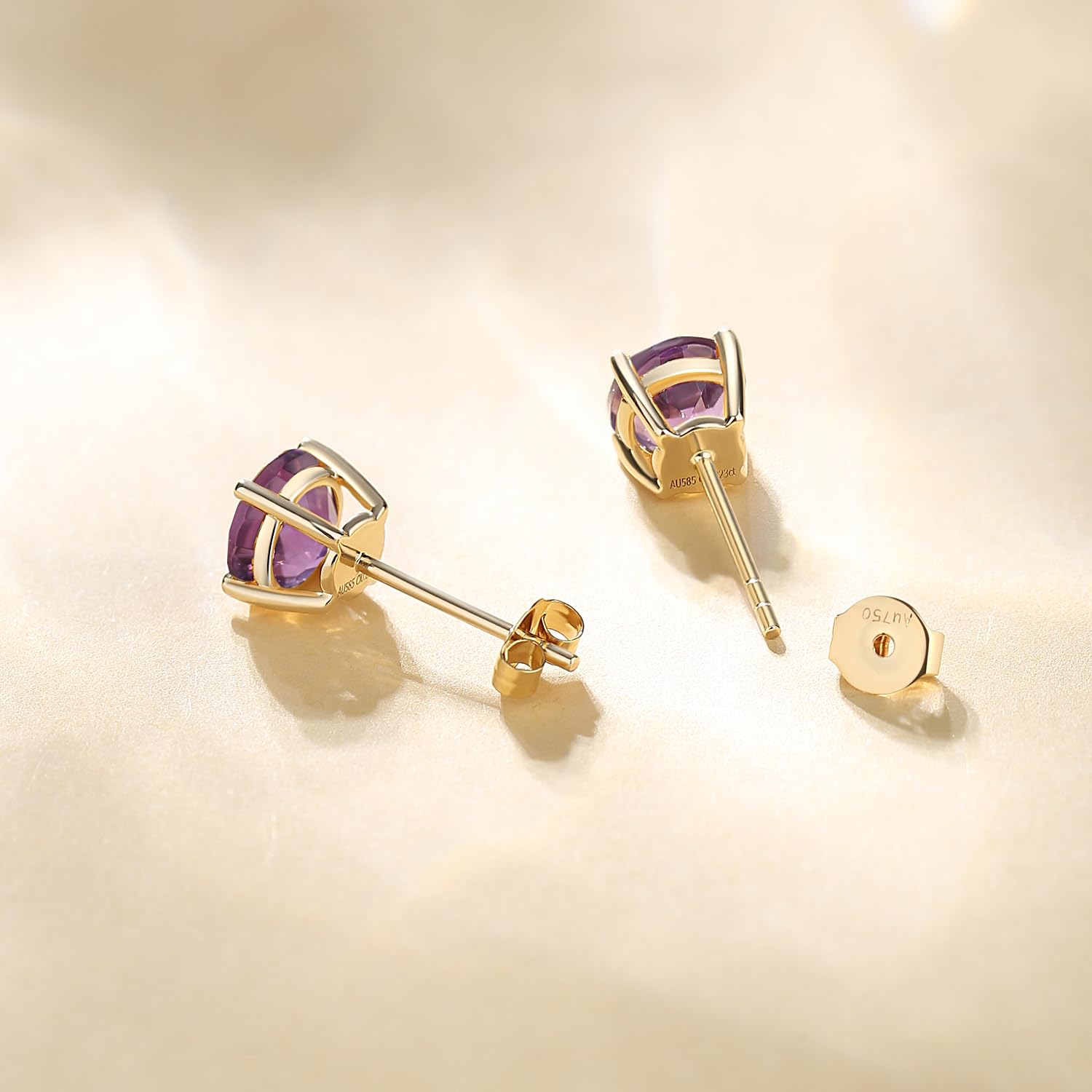 14K Solid Yellow Gold Natural Gemstone Stud Earrings - Prong Cluster Birthstone Earrings for Women, Fine Jewelry Gift for Her, Mom, Wife (6mm) | Perfect for Birthdays, Anniversaries, Mother's Day & Special Occasions