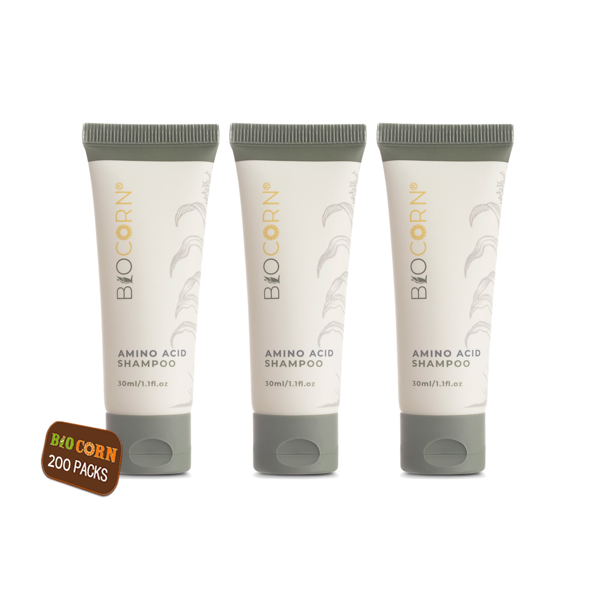 BIOCORN 200 Pack Travel Size Shampoo (1.1oz/30ml) - Mini Shampoo Bottles for Hotels, Gyms, Camping & Air Travel - Bulk Toiletries for Guests & On-the-Go Use