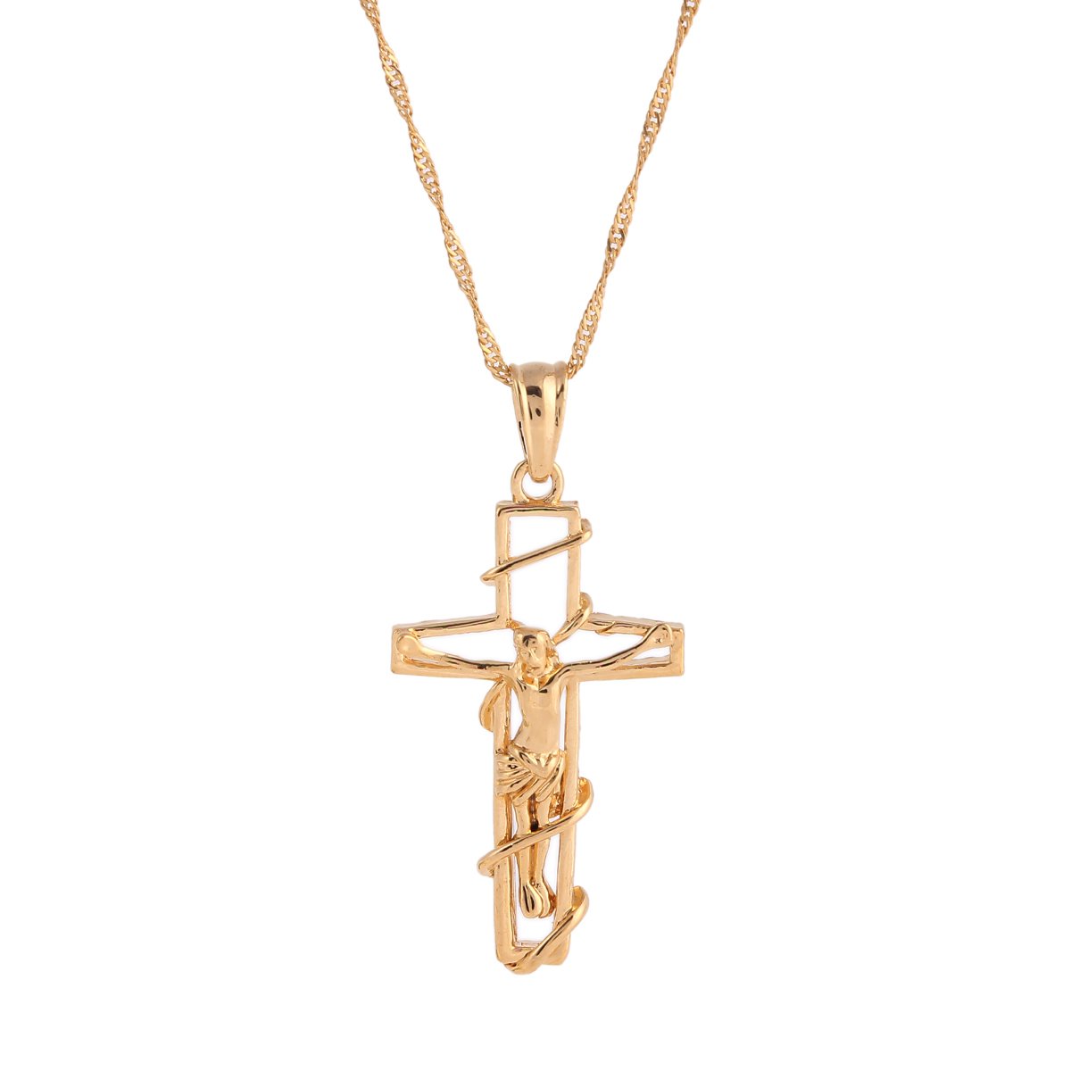 24K Gold Latin Cross Chain for Men & Women - Jesus Crucifix Pendant Necklace Jewelry - Perfect for Church, Weddings, and Religious Gifts