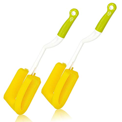 UPIS 2 Pack Baby Bottle Cleaning Brushes with Long Handle - Premium German Sponge for Milk & Water Bottles - Safe for Newborns, Infants & Toddlers - Perfect for Daycare, Travel & Home Use