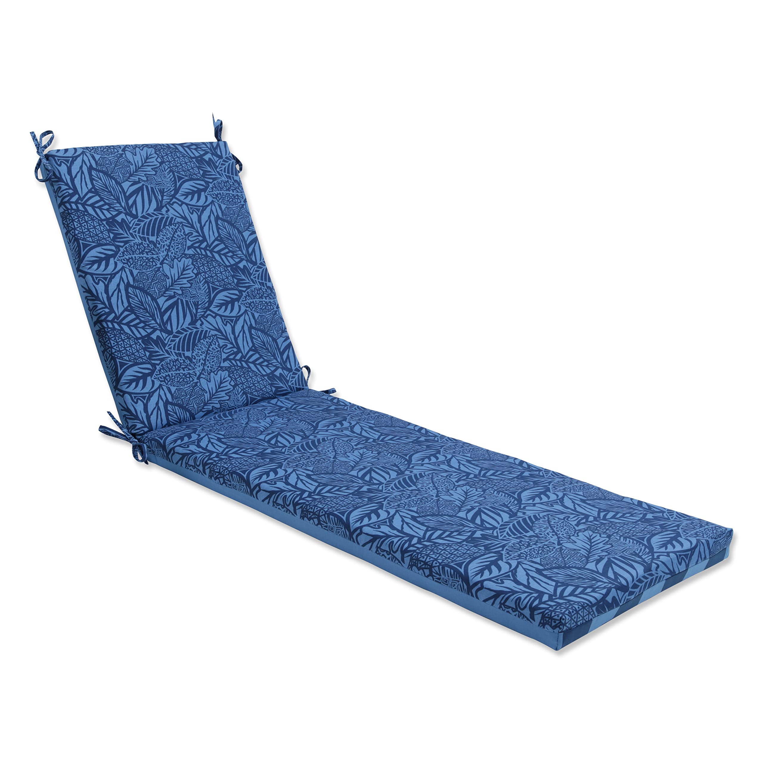 Reversible Botanical Stripe Indoor/Outdoor Chaise Lounge Cushion with Ties - Plush Fiber Fill, Weather & Fade Resistant - 80