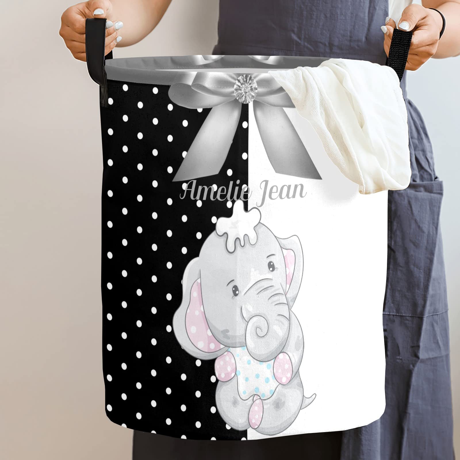 Polka Dot Bow Elephant Storage Bin - Waterproof Oxford Fabric Laundry Hamper, Toy Organizer & Gift Basket for Nursery, Bedroom, Baby Clothes | Perfect for Kids' Room Decor & Home Organization