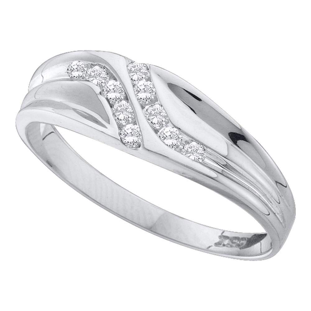 14K White Gold Men's Diamond Wedding Band - 1/8 CTW Round Double Row Slender Ring | Dazzlingrock Collection | Perfect for Engagement, Anniversary & Special Occasions