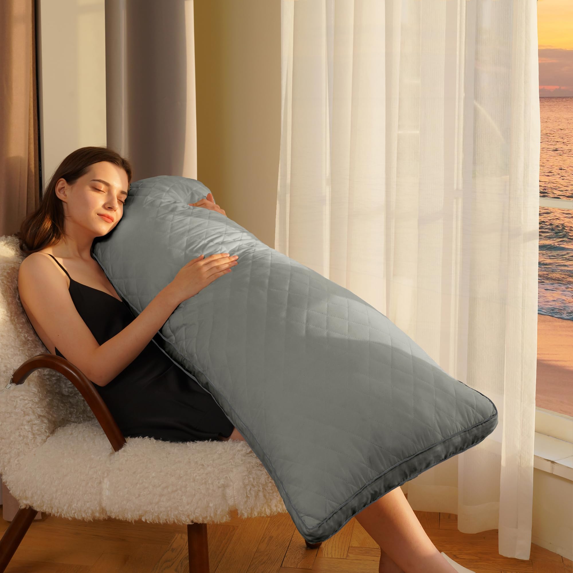 Ubauba Memory Foam Body Pillow - Extra Large 20x54 Inch Grey Adult Body Pillow for Sleeping, Firm & Supportive Yet Soft & Fluffy - Perfect for Side Sleepers, Pregnancy Support, Back Pain Relief and Comfortable Lounging