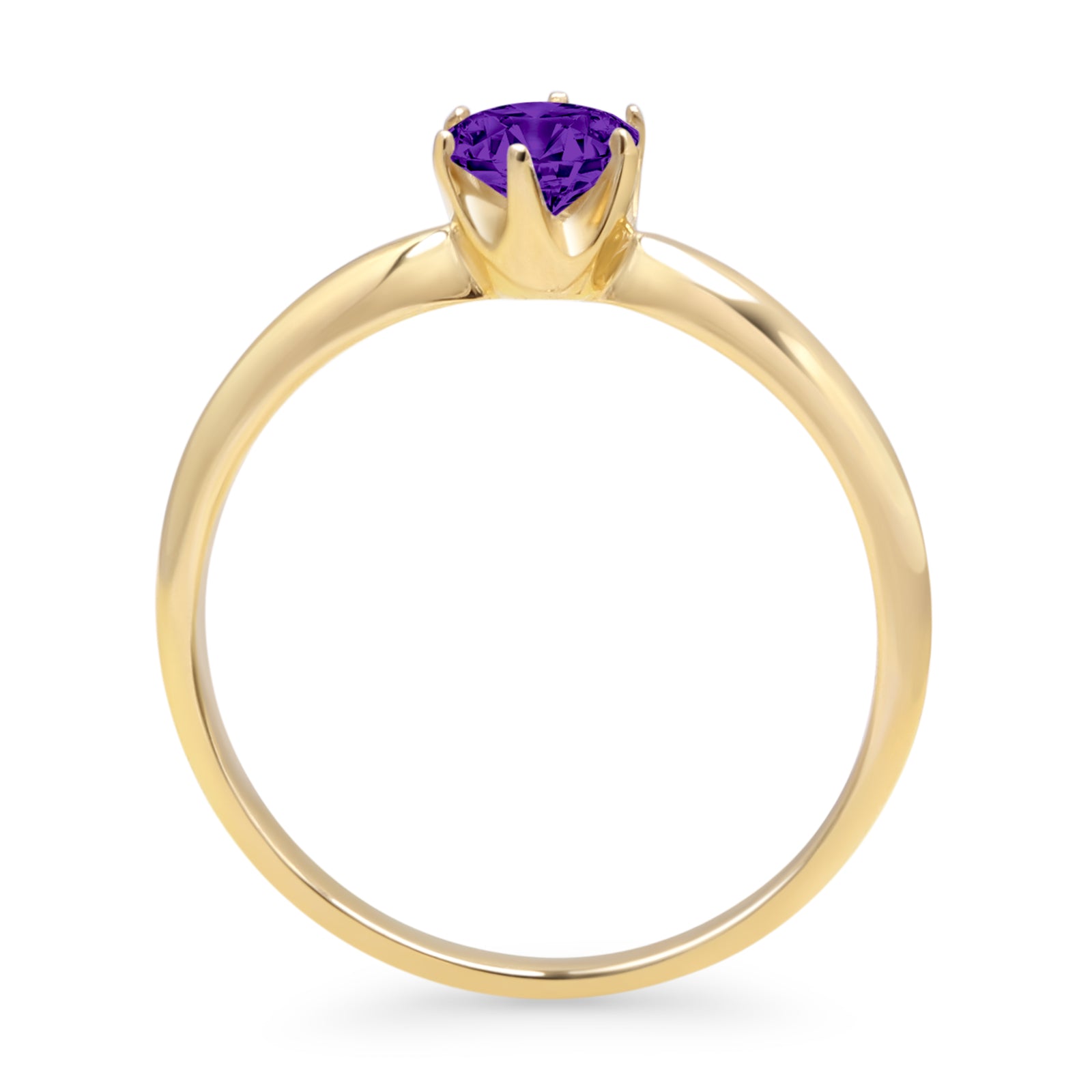 14K Yellow Gold Petite Dainty Round Solitaire Natural Amethyst Ring for Women - Elegant Minimalist Jewelry Gift for Valentine's Day, Anniversary & Special Occasions
