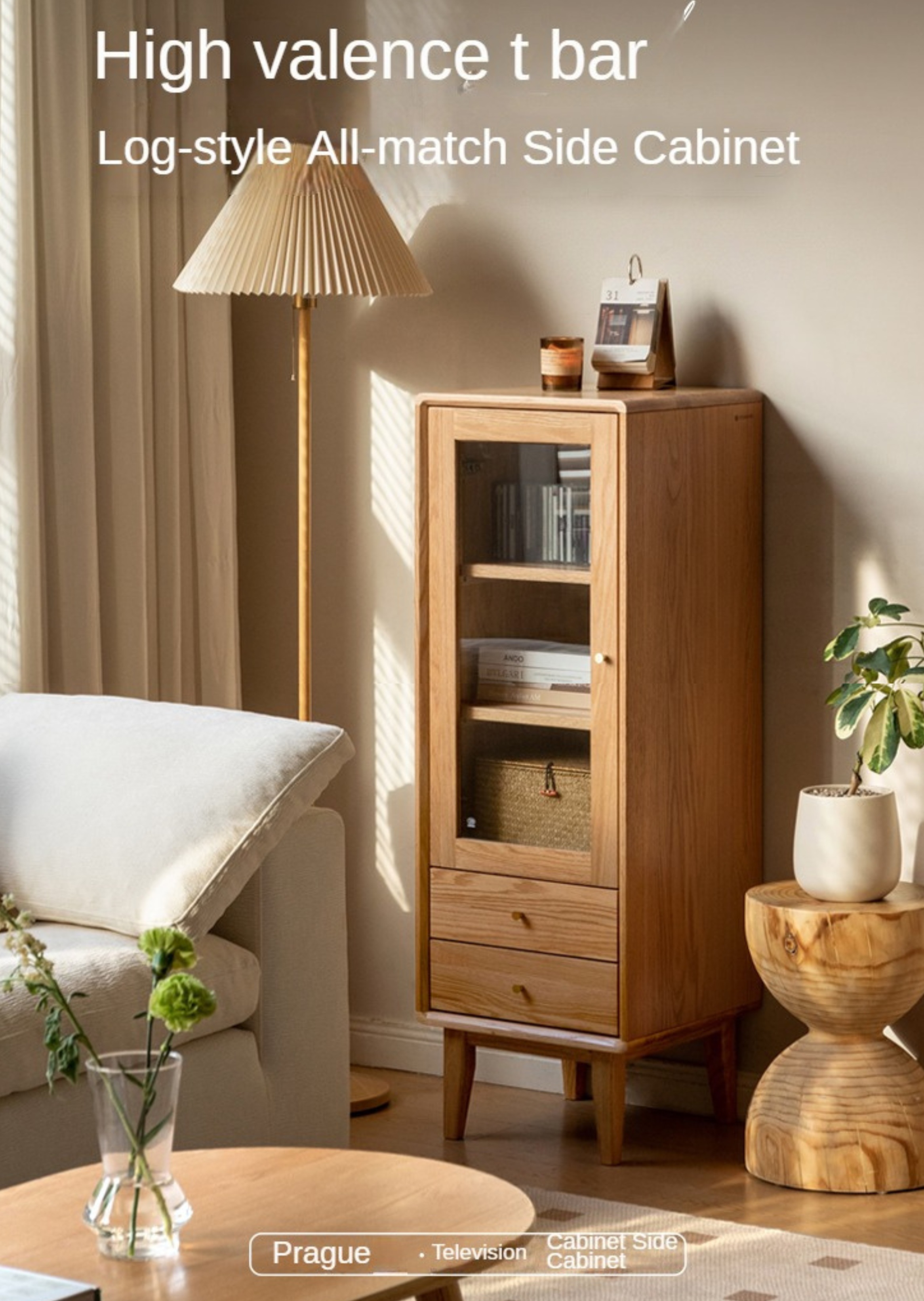 Solid Oak Wood Side Cabinet - Rustic Storage Cabinet for Living Room, Bedroom, or Entryway - Perfect for Organizing Books, Decor & Essentials