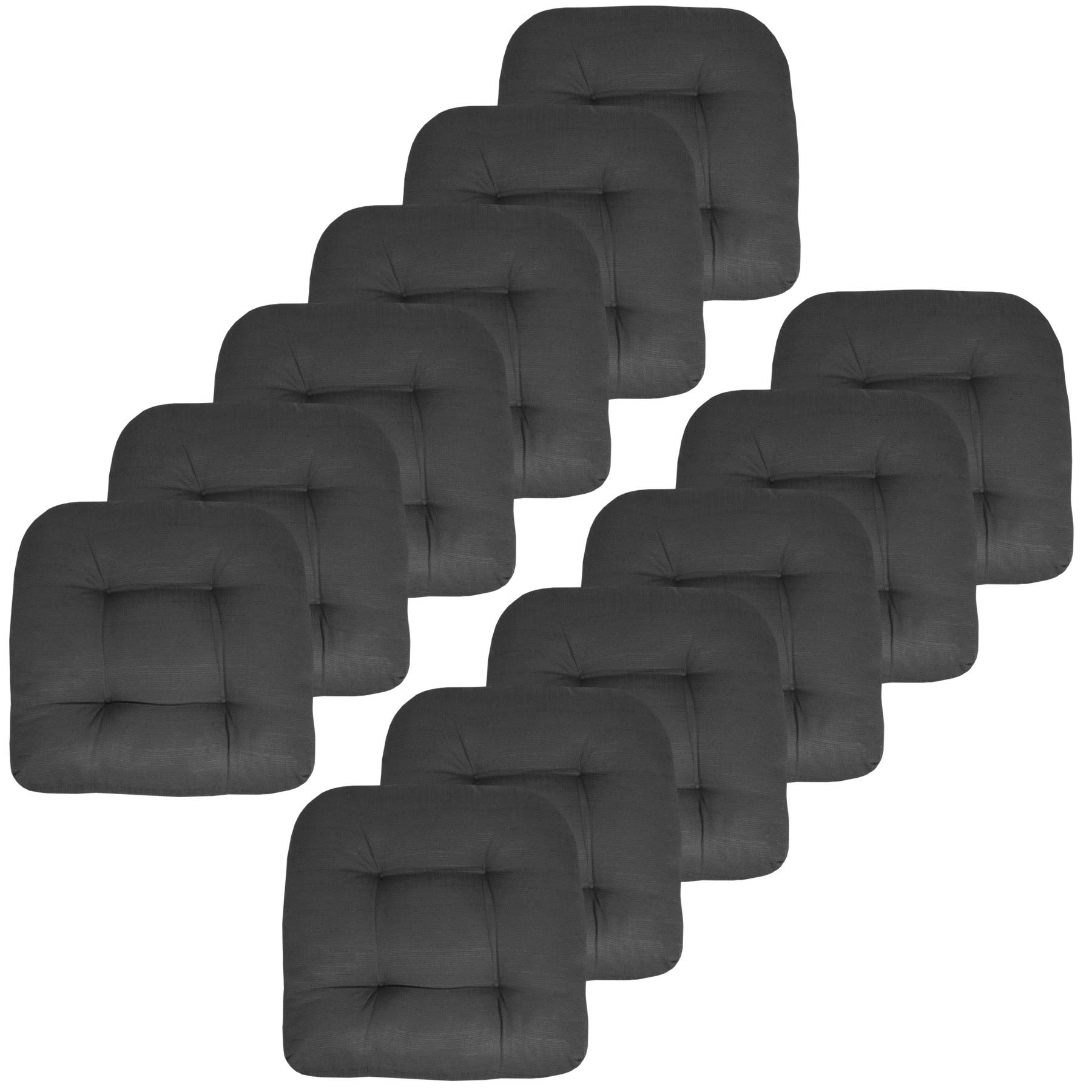 Premium Outdoor Chair Cushions 19x19 Inch - Thick Tufted Patio Seat Covers with Comfortable Fiber Fill - Sweet Home Collection (12-Pack, Charcoal) - Perfect for Garden, Deck, Poolside & Backyard Relaxation