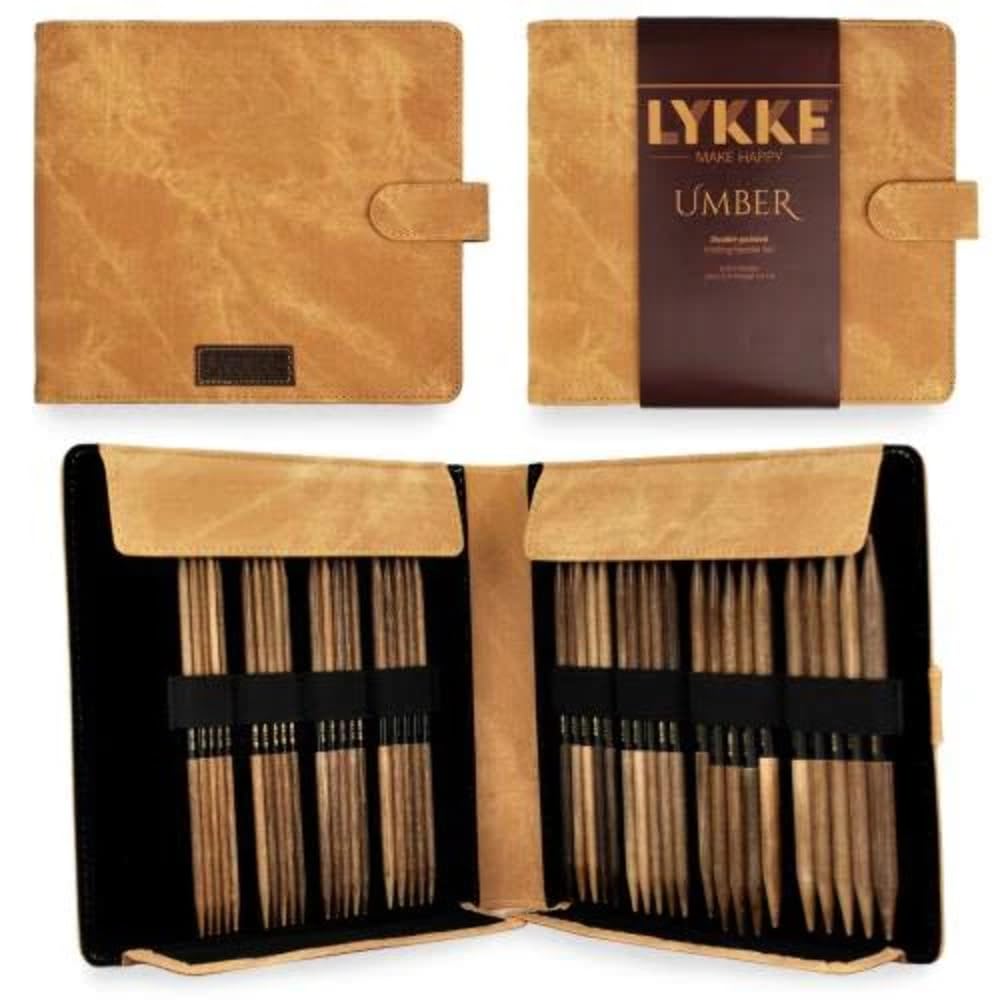 Lykke Double Pointed Knitting Needles Gift Set - US Size 6-13 with Umber Denim Pouch | Perfect for Socks, Hats & Gloves | Premium Wooden Knitting Needles for Crafters