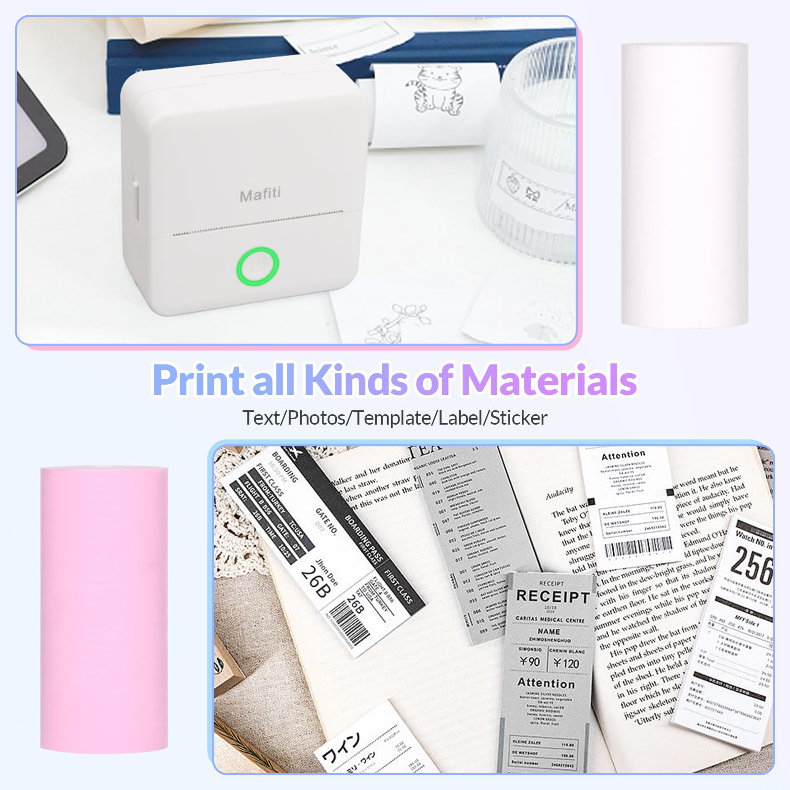 6 Rolls Non-Adhesive Thermal Mini Printer Paper (3 White & 3 Colorful) - 57x25mm for Mafiti X6 Mini Pocket Printer | Portable Labeling for Home, Office & Travel Organization