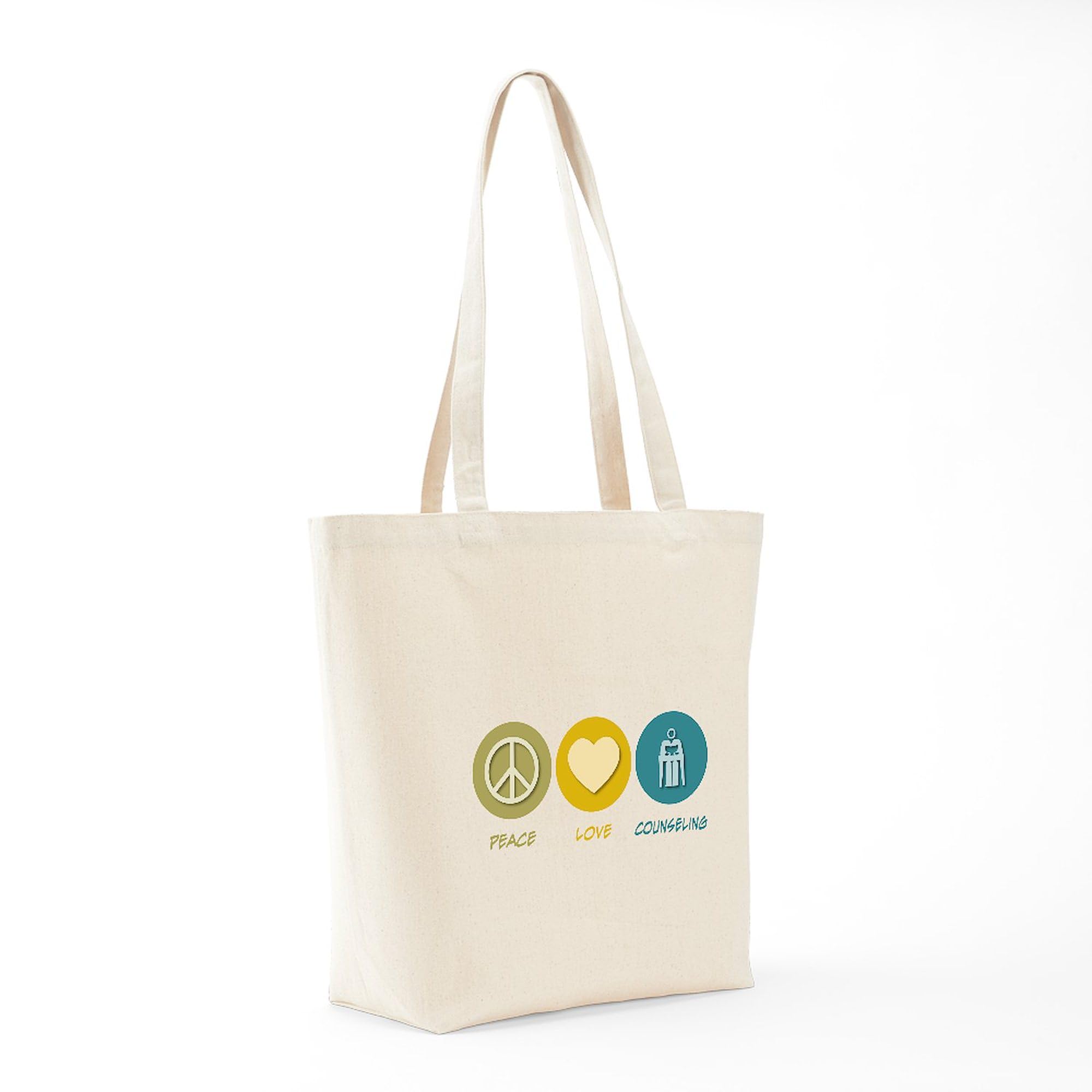 Peace Love Counseling Tote Bag - Natural Canvas Reusable Shopping Bag for Therapists, Counselors & Mental Health Awareness - Eco-Friendly Grocery & Work Tote
