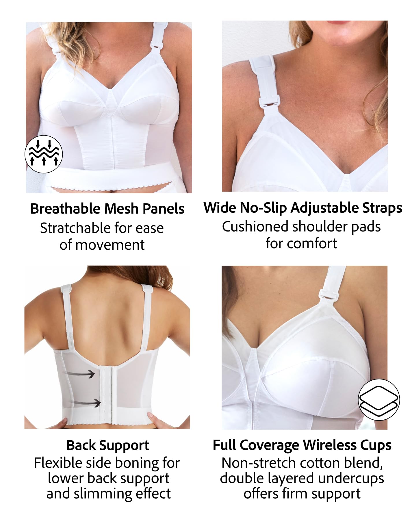 Exquisite Form 5107532 Wireless Posture Support Bra - Slimming Longline Back Closure Bra for Women | Perfect for Yoga, Workouts & Everyday Comfort