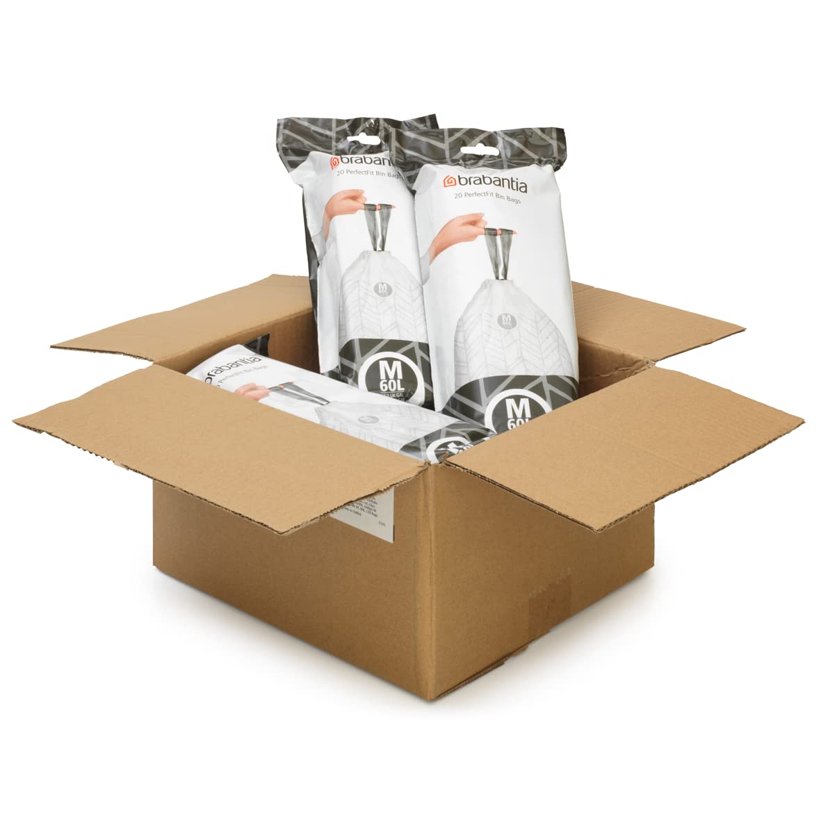 Brabantia PerfectFit Trash Bags - Medium 16 Gallon Heavy Duty Drawstring Trash Can Liners (120 Count) - Ideal for Kitchen, Bathroom & Office Waste Disposal