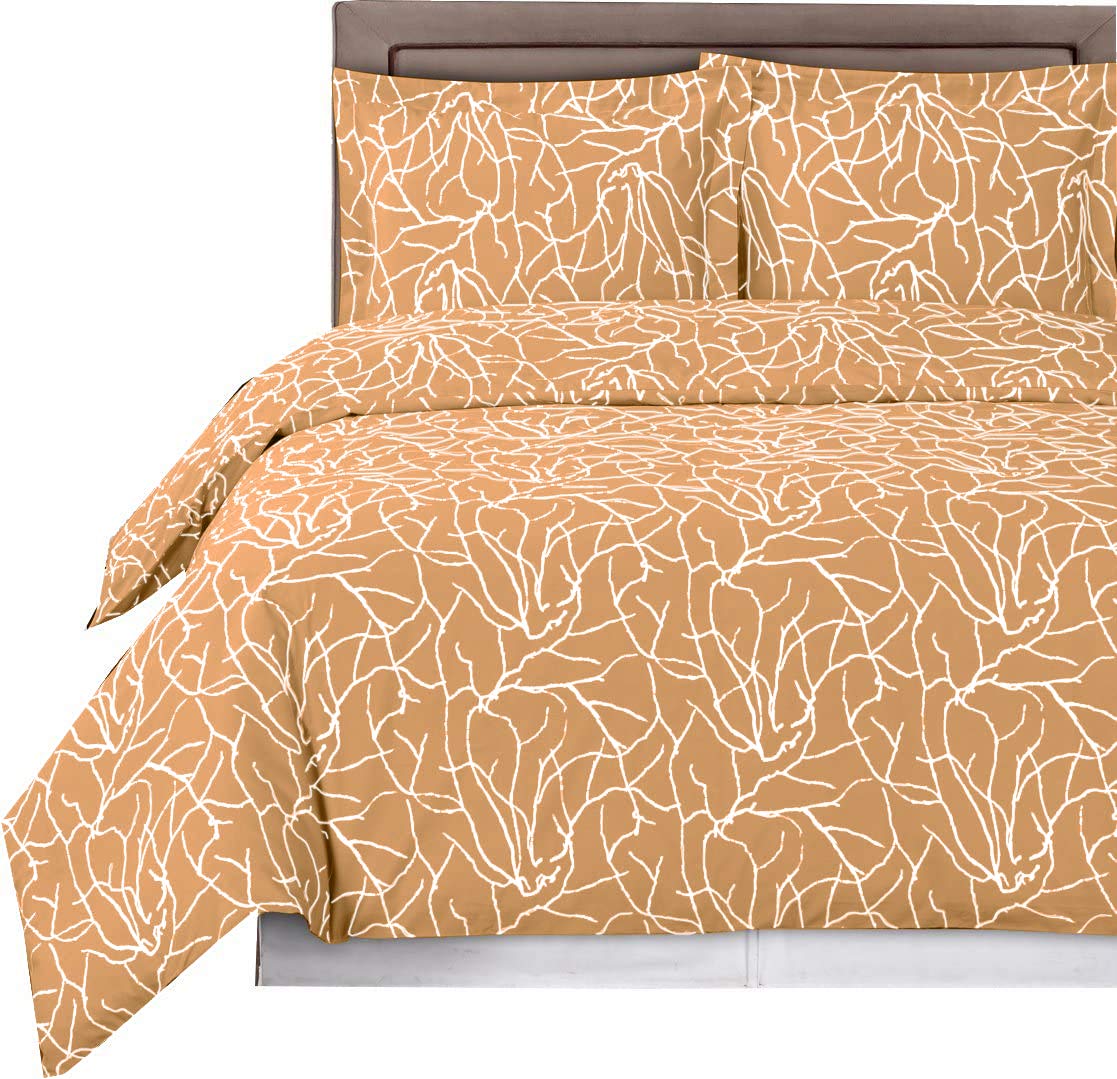 Royal Hotel Luxury 3-Piece King/Cal-King Duvet Cover Set - 100% Cotton 300 Thread Count Honey-Beige & White - Soft Breathable Bedding for Master Bedroom, Guest Room & Hotel Style Decor