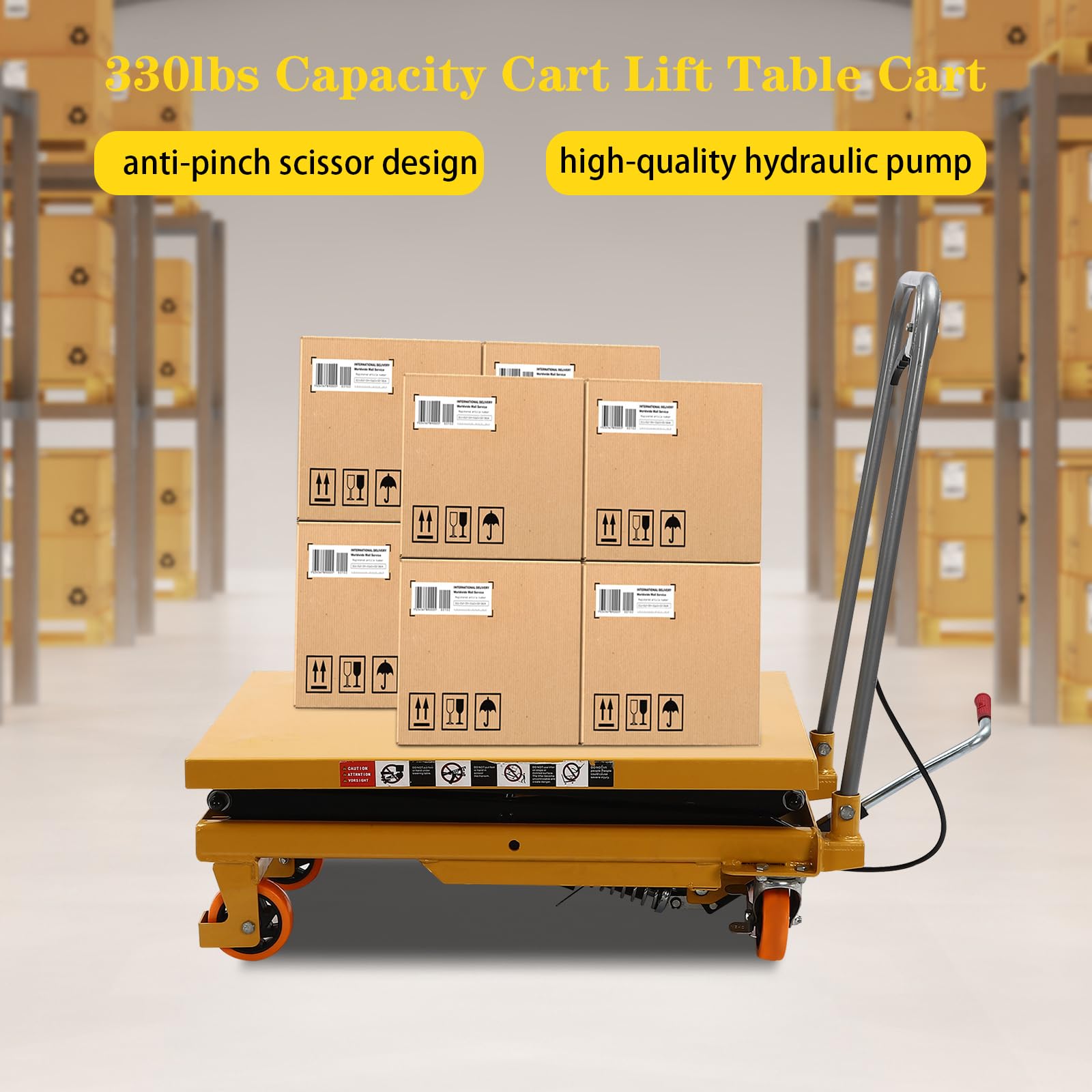 Hydraulic Lift Table Cart - 330lbs Capacity Manual Scissor Lift with Foot Pump - 49